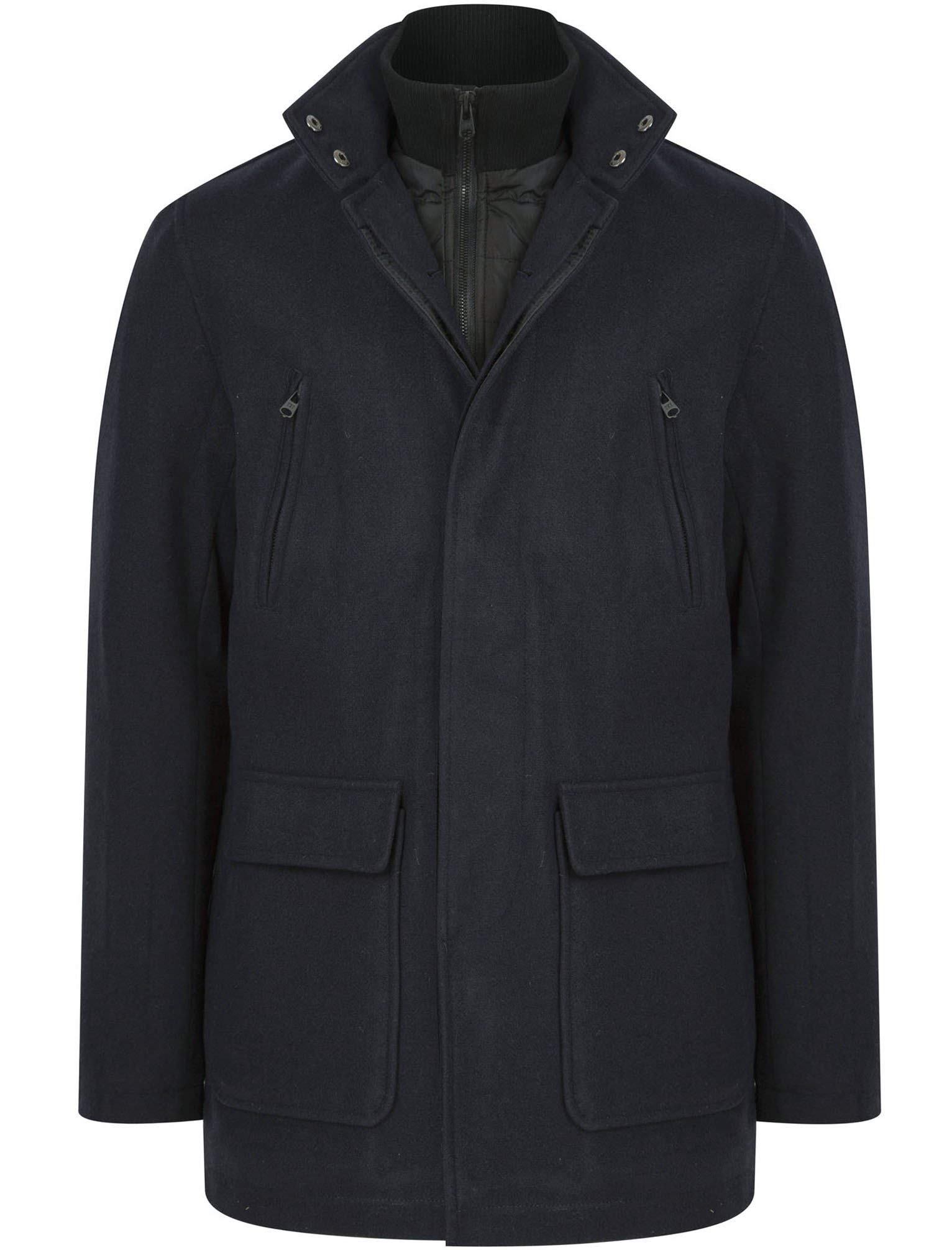Tokyo Laundry Men's Navy Clayne Tailored Over Coat With Funnel Neck Insert - S