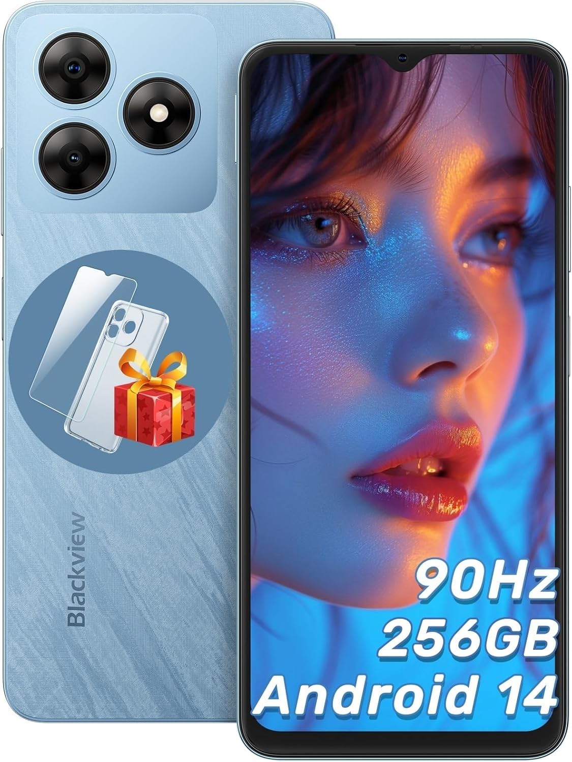 Blackview Android 14 WAVE 8 Smartphone, 12/256GB 2TB TF,6,56" 90Hz Display, 5000mAh, 13MP+8MP/Face ID/Fingerprint/FM/OTG/GPS/3.5mm Jack/Dual SIM, Octa-Core Telefoni Cellulari