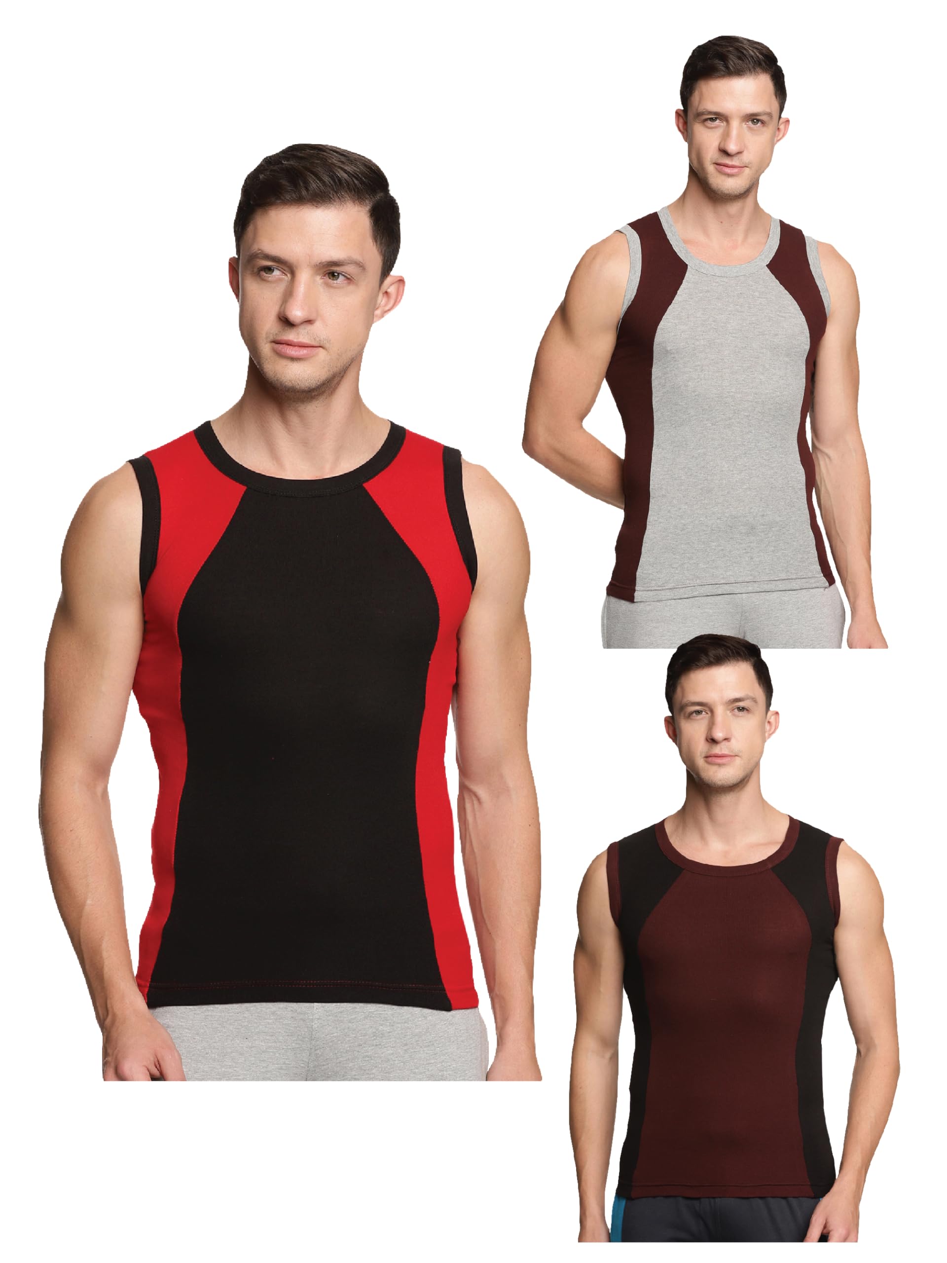 genx Men's Super Combed Cotton Gym Vest with Sports Style (Pack of 3) (Color May Vary)-picture-48