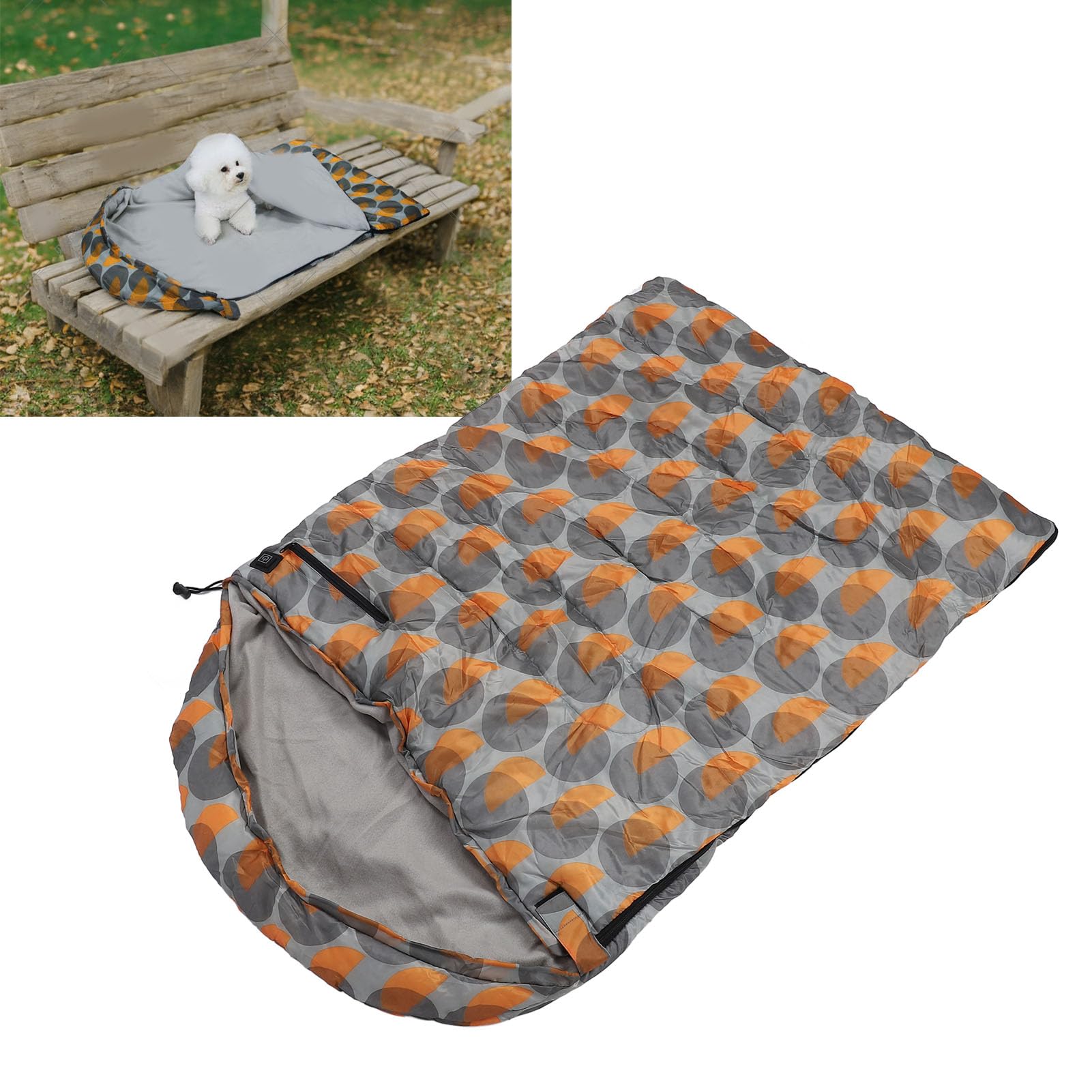 Warmer Schlafsack für Haustiere, 190T Wasserdichter Polyester-Hundeschlafsack mit 3-stufiger Heizung, Fleece-PP-Baumwolle, Reißverschlusseingang, Verstaubares Bett für Camping, Wandern, Reisen