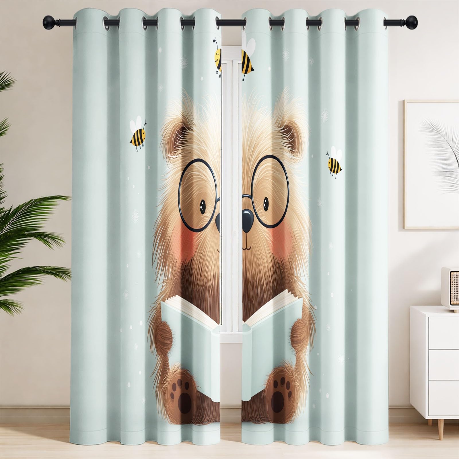 Generisch Tende oscuranti con animali, motivo: orsetto, protezione dal calore, 140 x 260 cm (larghezza x altezza), con occhielli, per soggiorno