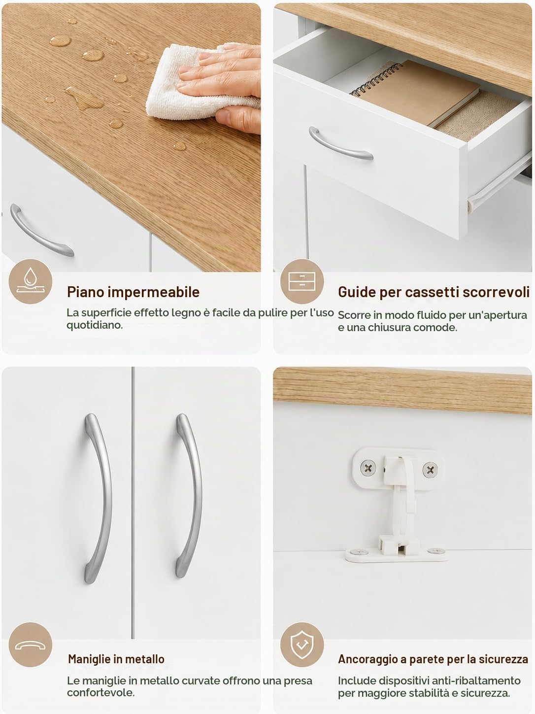 Hitsuki Credenza Sala da Pranzo Bianca con 4 Ante e 1 Cassetto 110×30×70cm | Credenza con 4 ante e 1 cassetto, spazio pratico per organizzare stoviglie, posate e accessori nella sala da pranzo