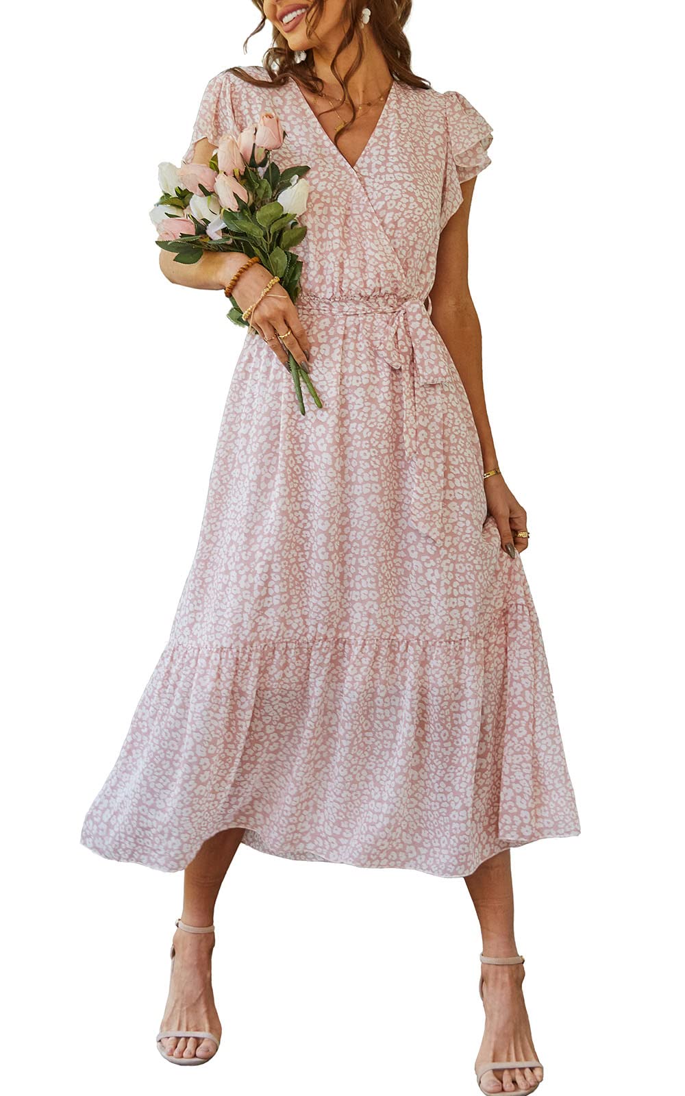 3XL 4XL Polka Dot Print Rockabilly Vintage Tea Dresses for Women V-Neck Short Sleeve Belted 50s Pinup Long Dress