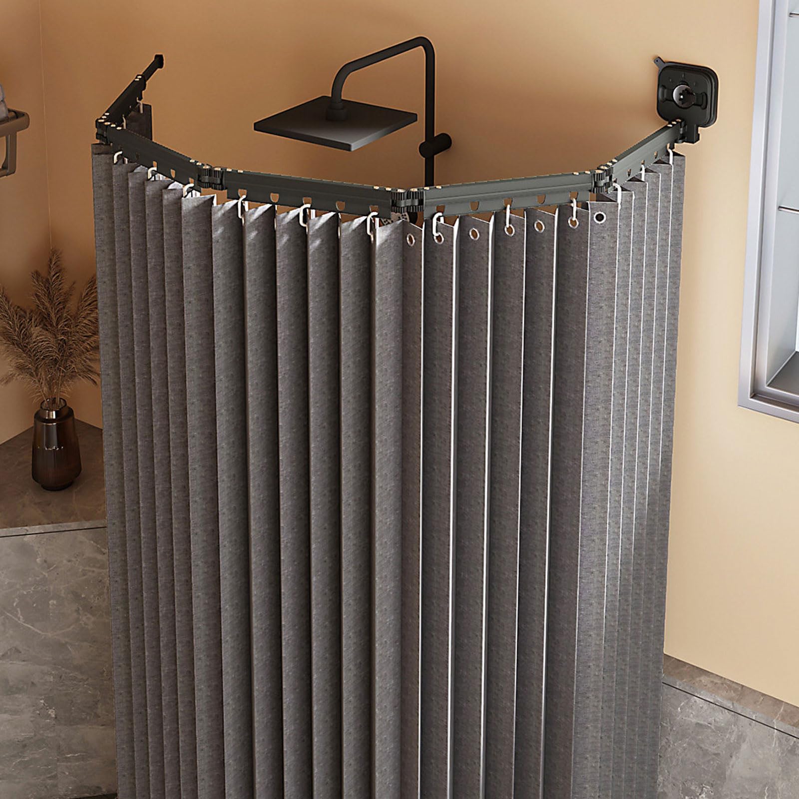 Barre de douche pliable d'angle rétractable avec rideau imperméable mural
