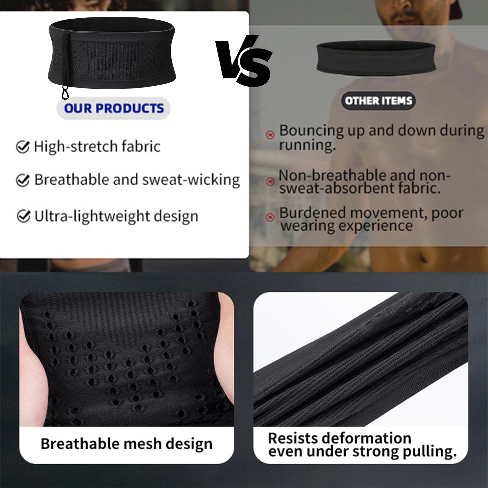 Marsupio Running Traspirante Unisex Cintura da Corsa Multifunzionale con Fascia per Capelli per Escursioni Ciclismo