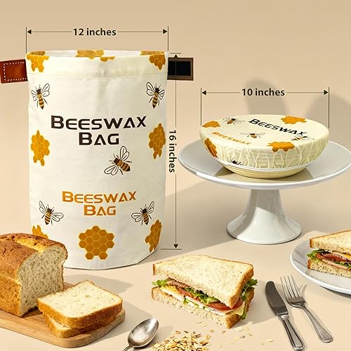 Miniatura 2 de OHIYO Bolsas de pan de cera de abeja para hacer en casa y reutilizables para pruebas, cubierta elástica para tazón de masa madre, juego de panadería