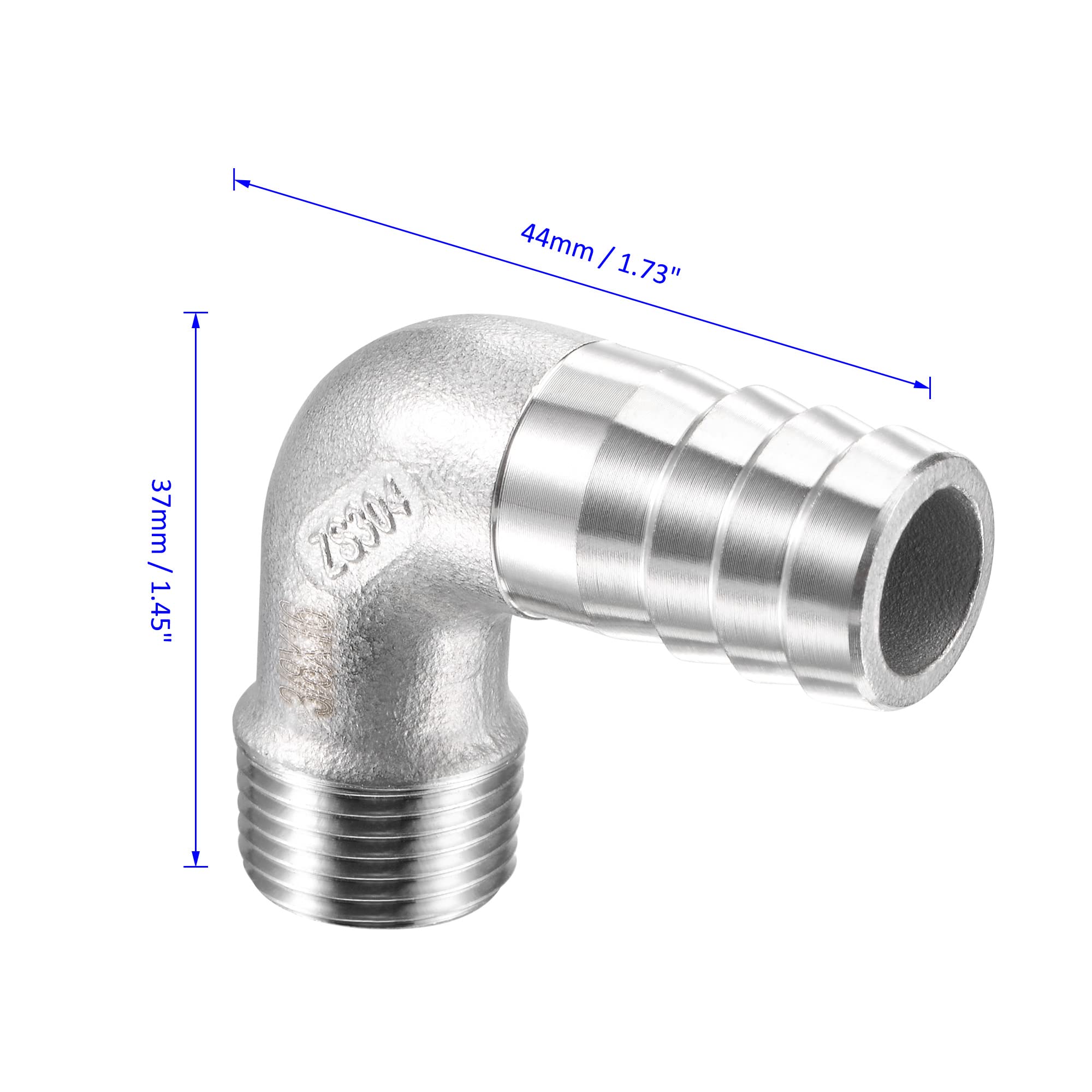 M METERXITY 2 Pack Hose Barb Fittings - 90 Degree Elbow Stainless Steel 16mm Pipe Connector Apply to Water Fuel (G3/8 Male Pipe) - Image 4