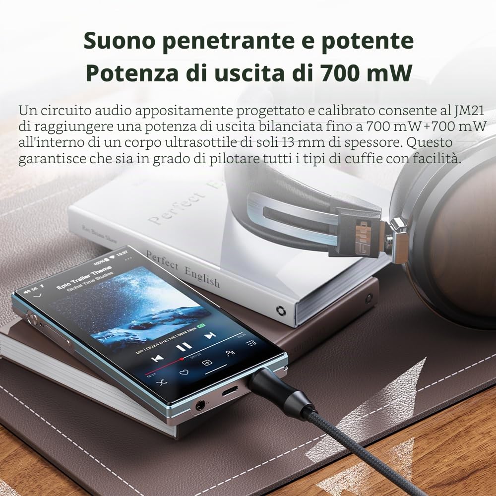 JadeAudio FiiO JM21 Lettore musicale ad alta risoluzione Android 13 MP3 con Snapdragon 680, Bluetooth WiFi USB DAC 12,5 ore di riproduzione (blu cielo)