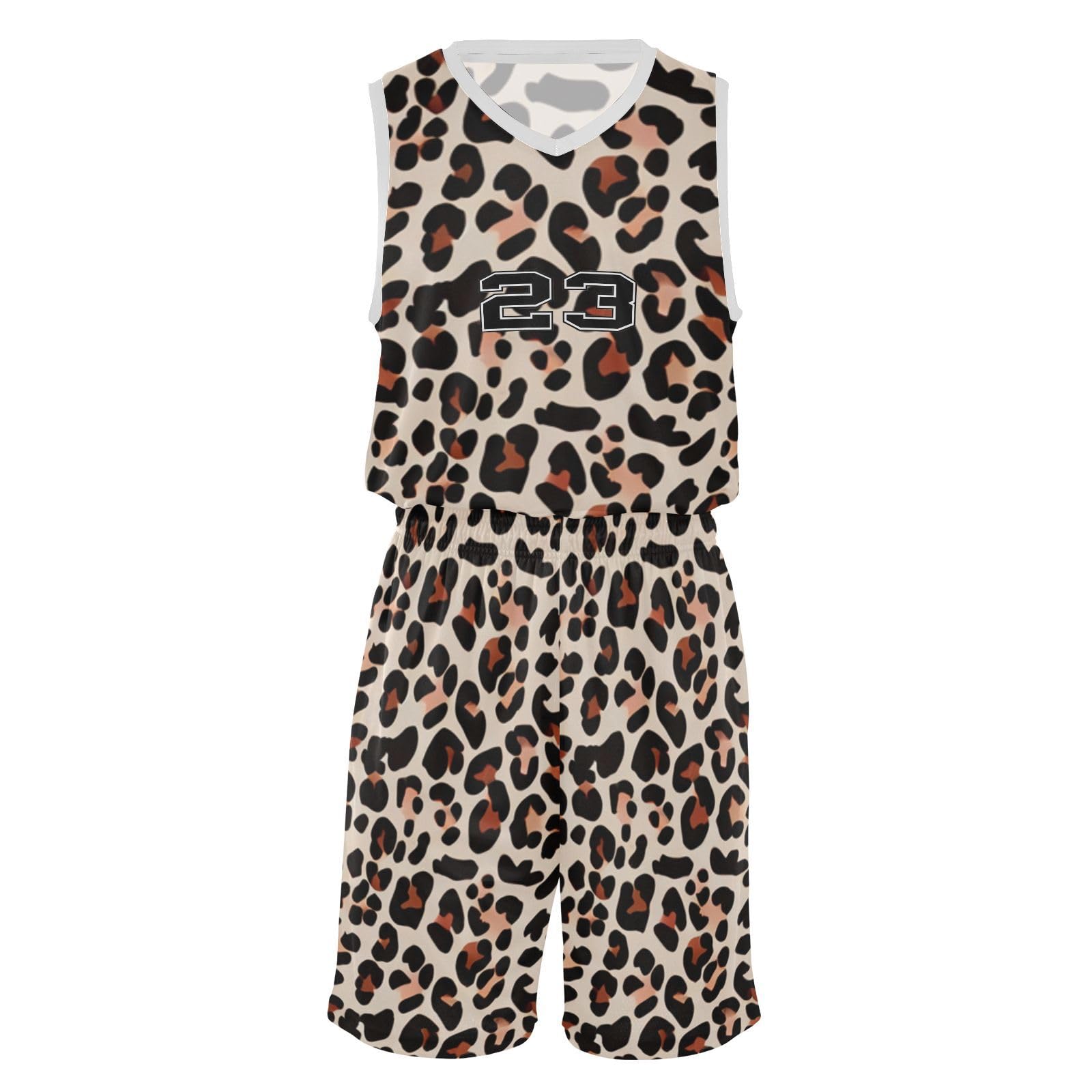 FLildon Classic Leopard Print Boys Basketball Jersey Set Tank Top Shorts Tracksuit Sport Training Suit for Kids, XXL