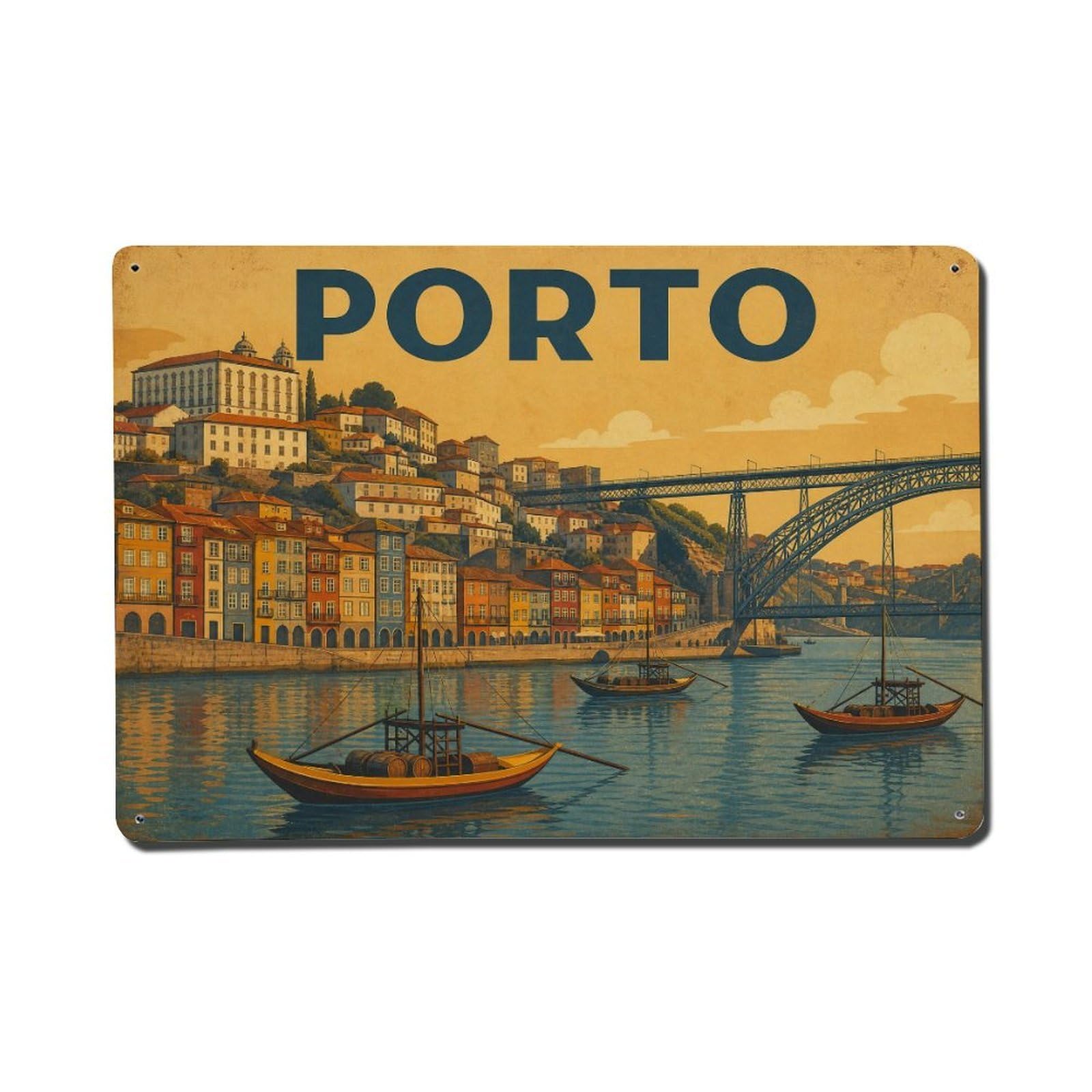 Yrnq 08X12inch Vintage Style Vintage Ribeira Waterfront Panoramic View Portugal Metal Tin Sign