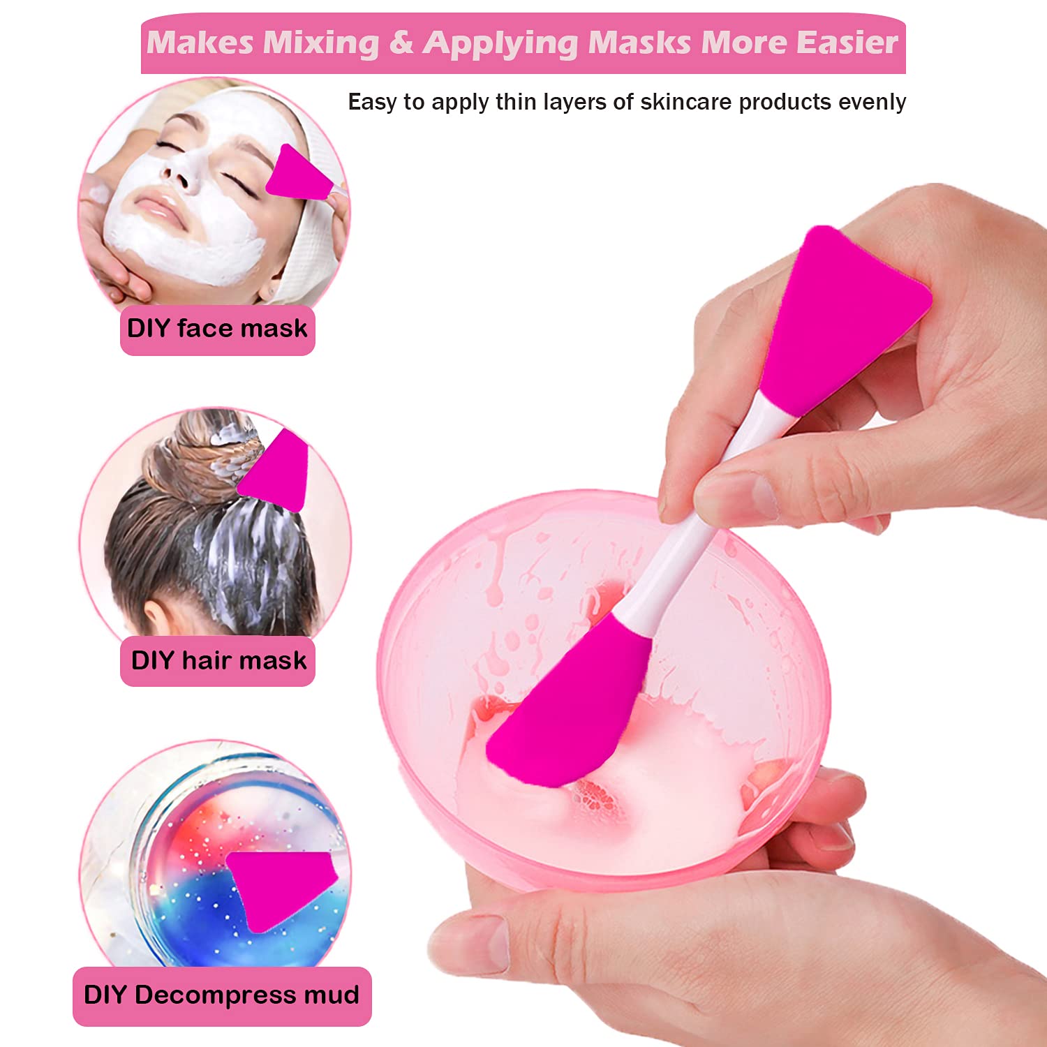 RamPula Makeup Silicone Facial Mask Applicator Brush Face Mud Cream,Clay Mask,DIY,Modeling Mask Brushes DIY Mud Mixing Spatula Double-end Handheld Scoop Skin Care Make up Foundation Gel Cosmetic Tool - Image 4