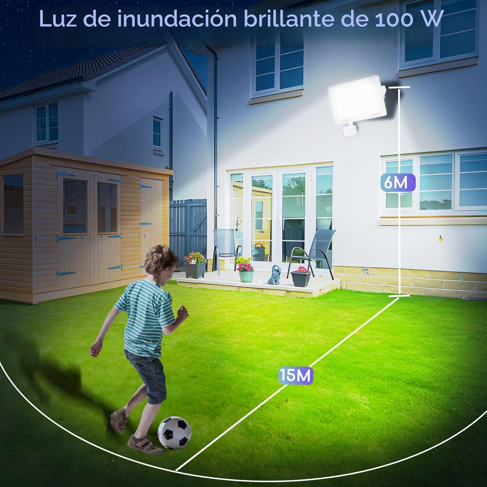 Focos LED Exterior con Sensor de Movimiento, 100W 10000LM