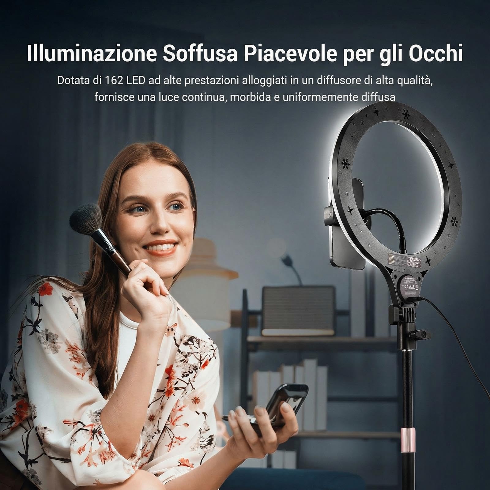 NEEWER ENTRY LEVEL VERSION N37 10,5” Ring Light RGB con Supporto Tavolo/Porta Telefono Compatibile con iPhone/Telecomando, Luce LED CRI85+ 10W per TikTok YouTube Streaming Video Chiamata Zoom Laptop