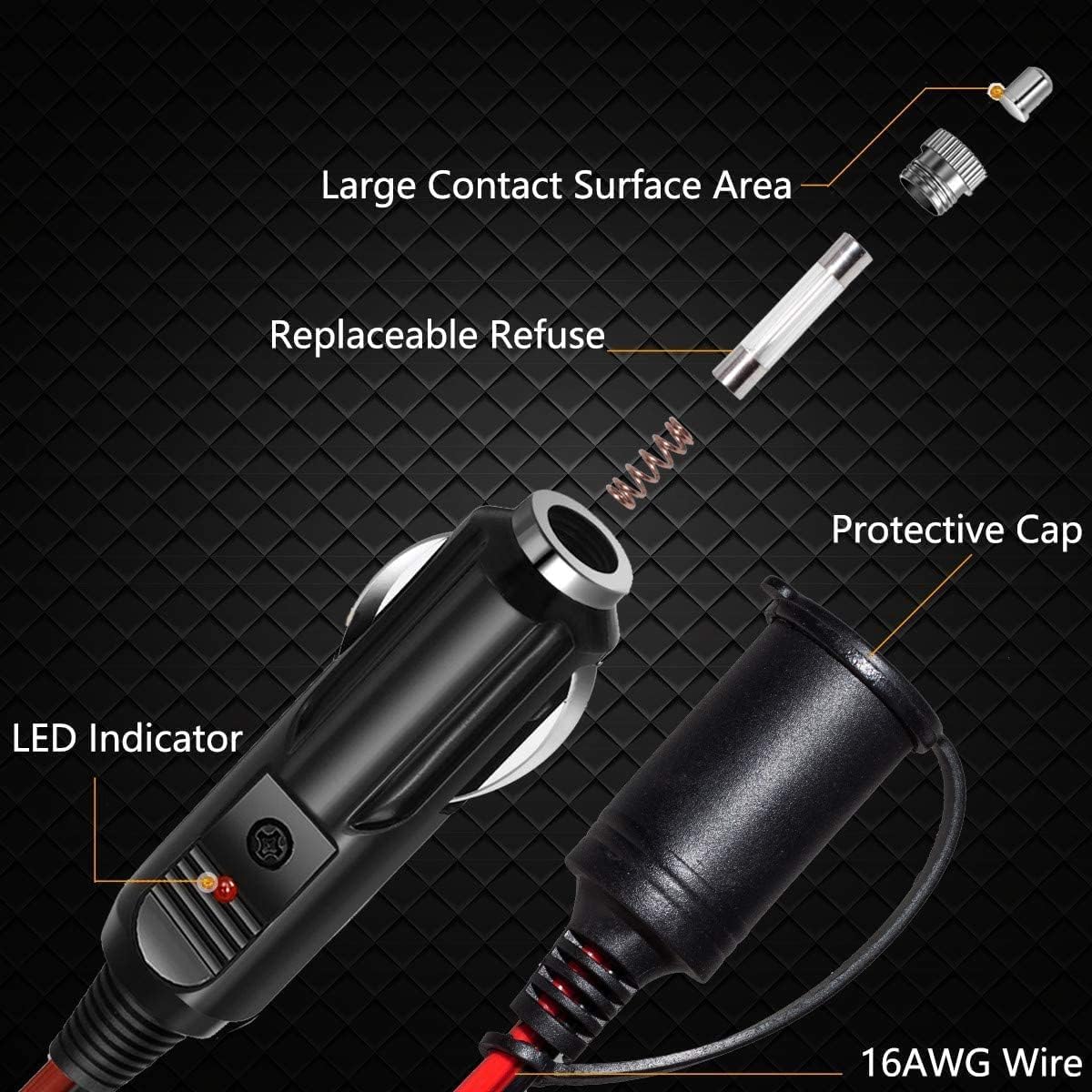 SOSPIRO 2 Stks 24FT/8M Auto Aansteker Extension Lead DC12V SOSPIRO 2 Stks 24FT/8M Auto Aansteker Extension Lead DC12V