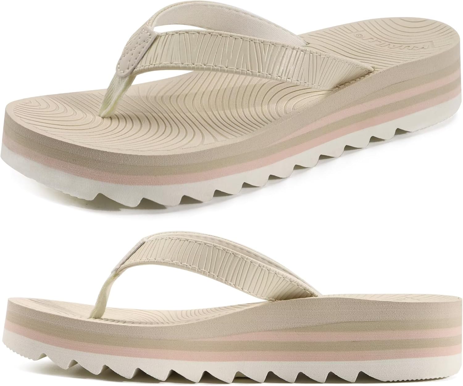 (US-10) KuaiLu Women’s Flip Flops Ladies Yoga Mat Platform Thong Sandals Dressy Womans Lightweight Summer Slip On Beach Flip Flop Sandles, Soft Cushion Footbed, Arch Support Off White?choose a Smaller Size? 10