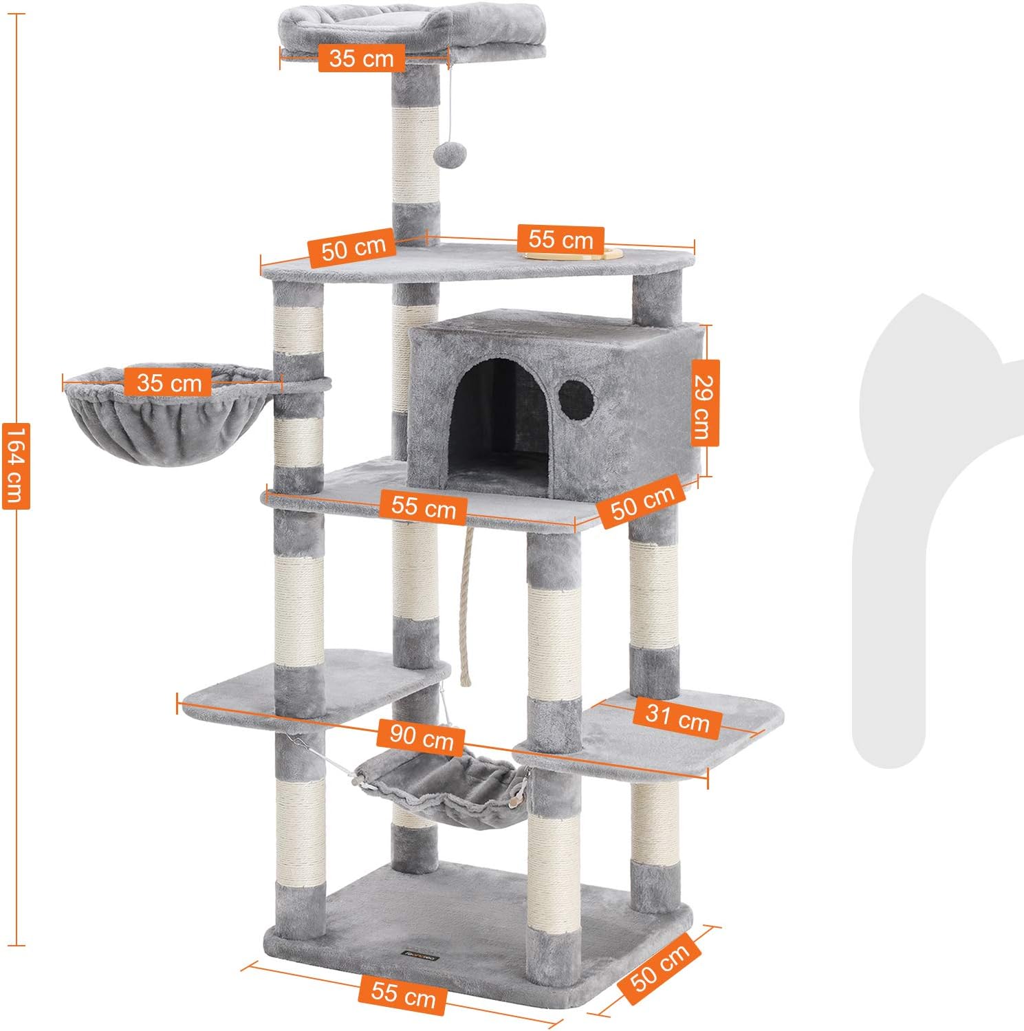 Diagram showing the dimensions of the FEANDREA Cat Tree PCT99W