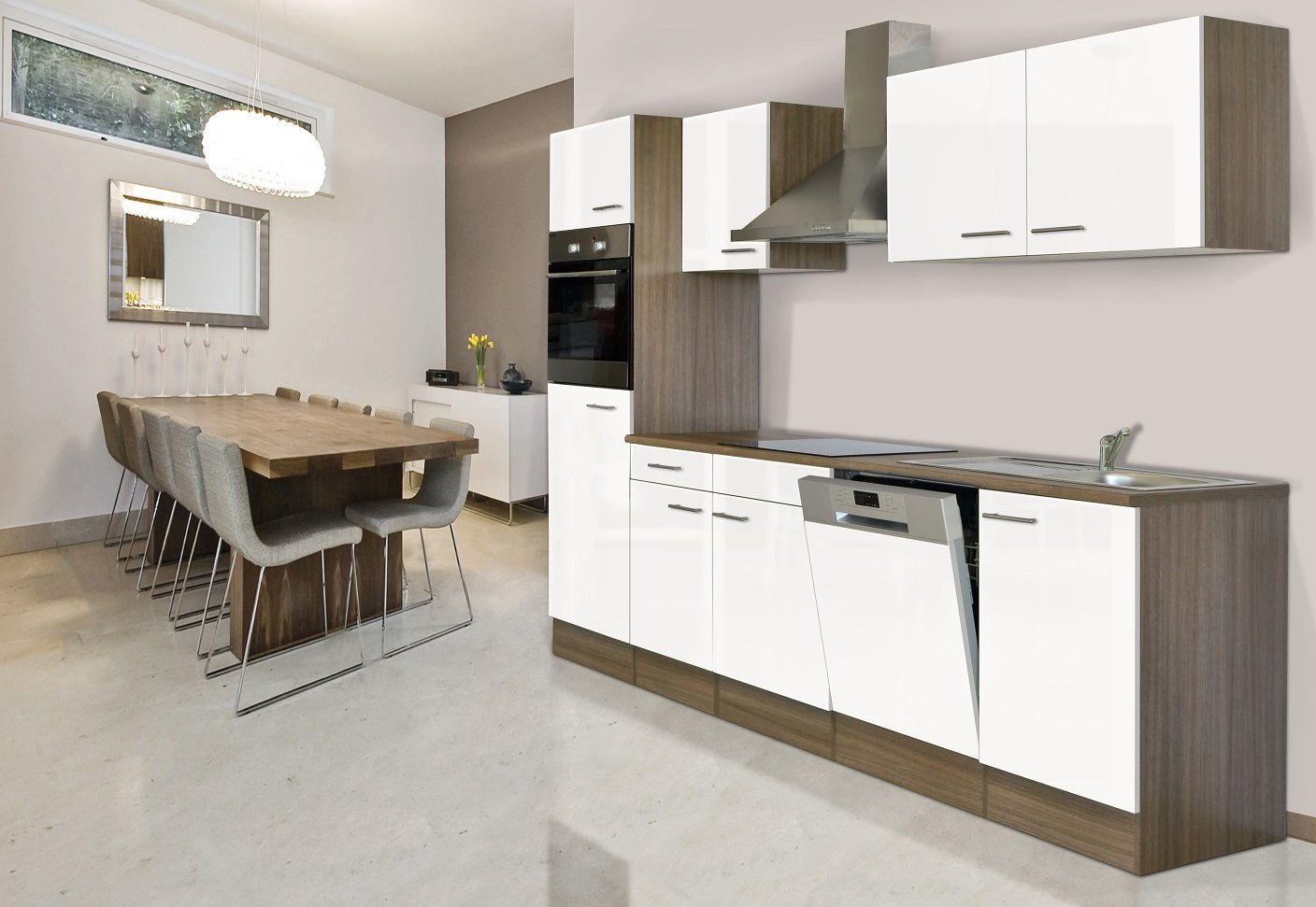 respekta Küchenzeile Oliver KB280EYW Weiß 280 cm Breite mit Elektrogeräten