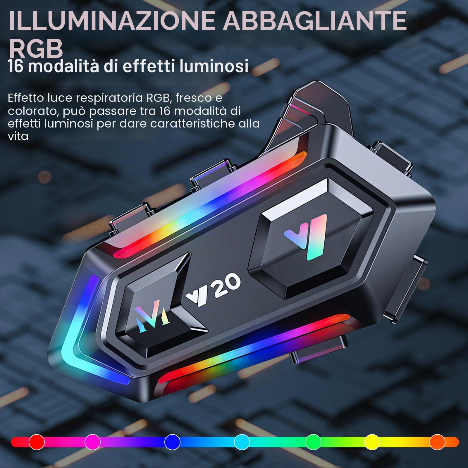 OBEST Auricolare Bluetooth per Casco,Cuffie per casco da moto con illuminazione RGB, Bluetooth 5.3 per moto Dual Noise Cancellation Subwoofer, IPX6,1000 mAh,Casco-Moto-Cuffie-Auricolare-Singola