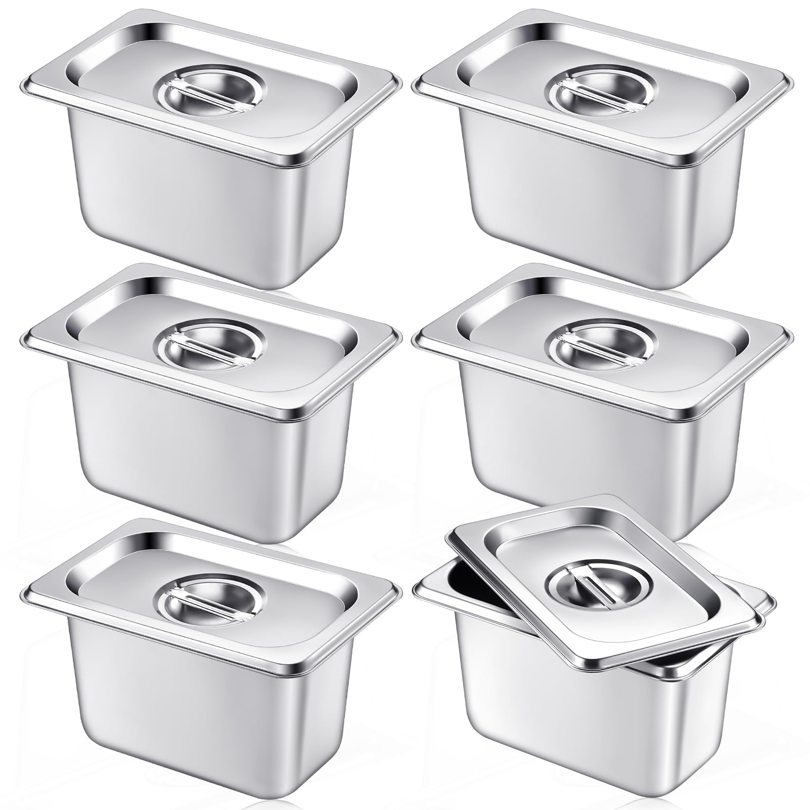 Mifoci 6 Pack Stainless 1/9 Size x 4 Inch Deep Steam Table Pans with Lids