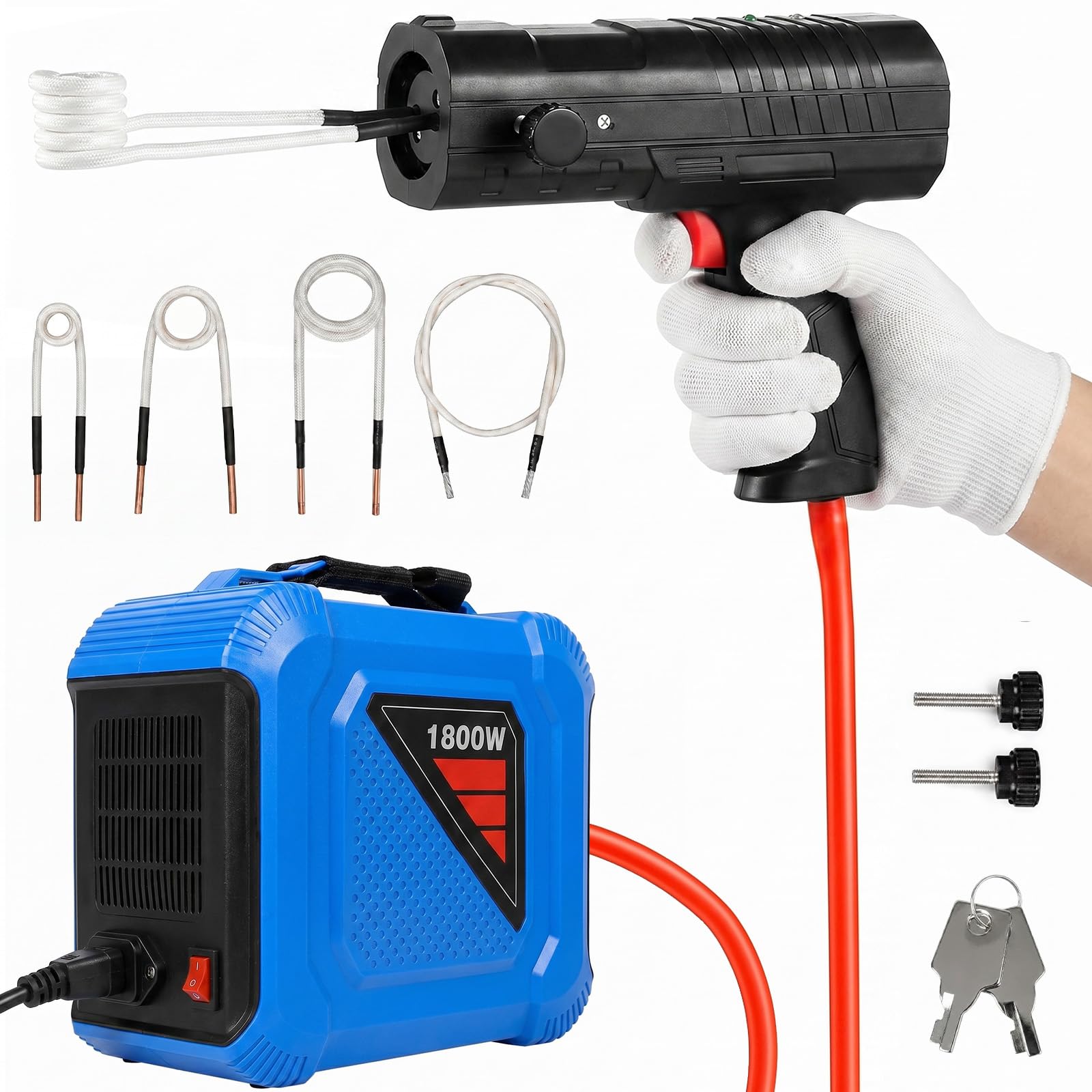 1800W Magnetische Induktionsheizgerät, Induktionsheizgerät kfz, Flameless Induction Heater, Induktionswärmer mit 4 Heizspulen, Schrauben Löser für Induktion