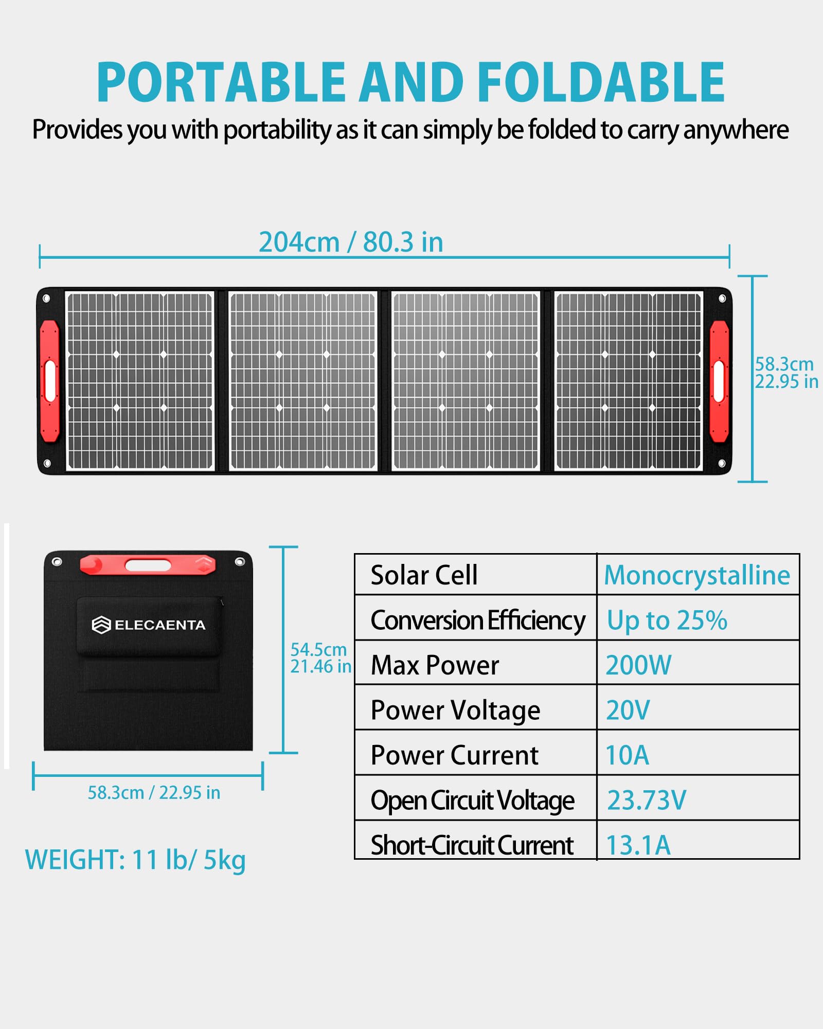ELECAENTA 200W ソーラーパネル Amazon.com : ELECAENTA 200W Portable Solar Panel for Power
