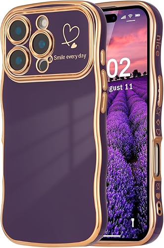 Miniatura 42 de ZTOFERA Funda para iPhone 14 de 6.1 pulgadas, Linda Funda con Marco de Ondas Rizadas con Patrón de Corazones, Borde Chapado de Lujo, Funda de