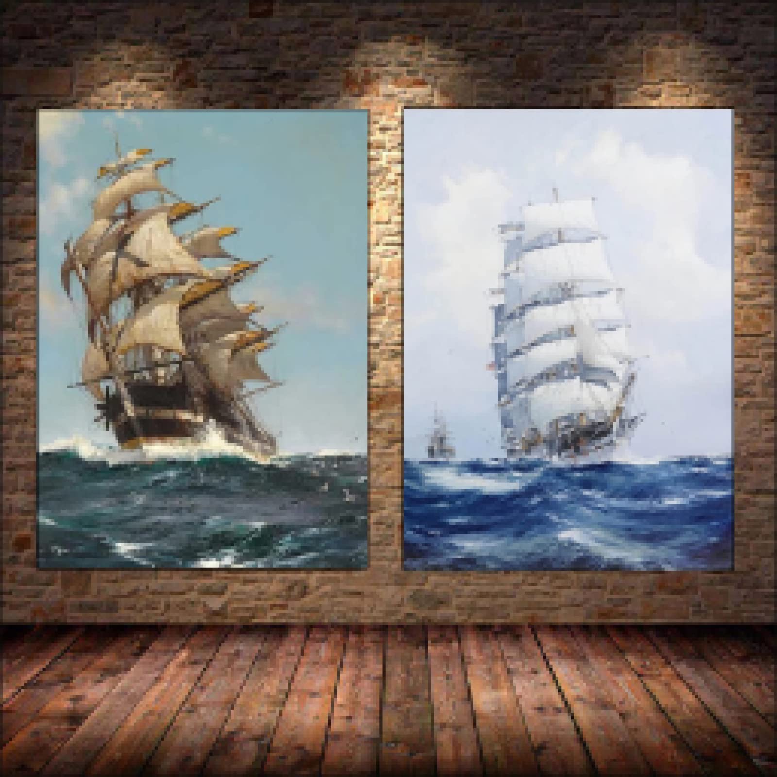 dsdsgog Segelschiff Seascape Segelboot Abstrakte Leinwand Gemälde Poster und Drucke Wandkunst Bilder für Wohnzimmer Wohnkultur 30x40cmx2 Rahmenlos