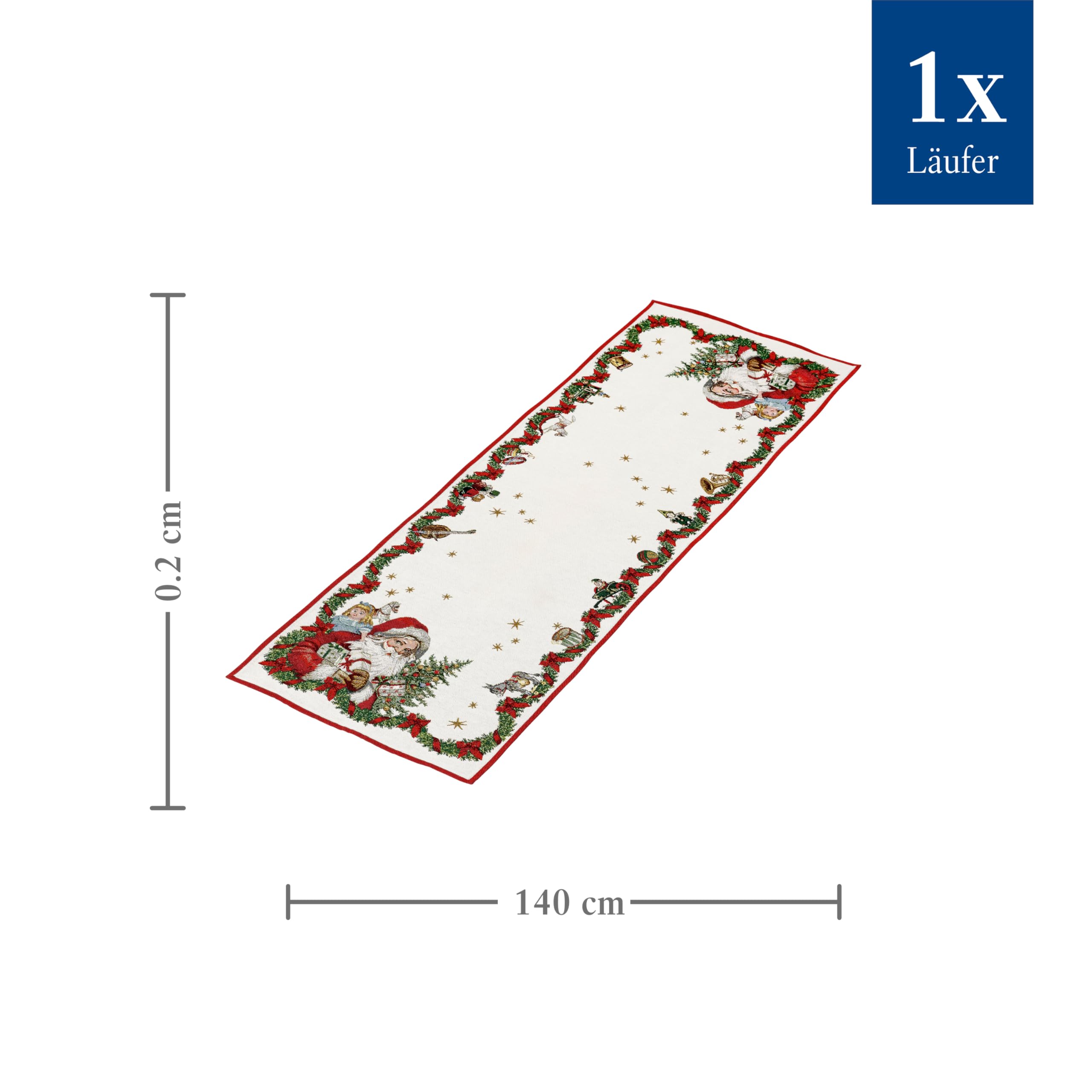 Villeroy & Boch – Toy's Fantasy Gobelin bieżnik XL, 49 x 143 cm, bieżnik na stół z motywem świątecznym Świętego Mikołaja wykonany z bawełny i poliestru, kolorowy, duży, można prać w pralce