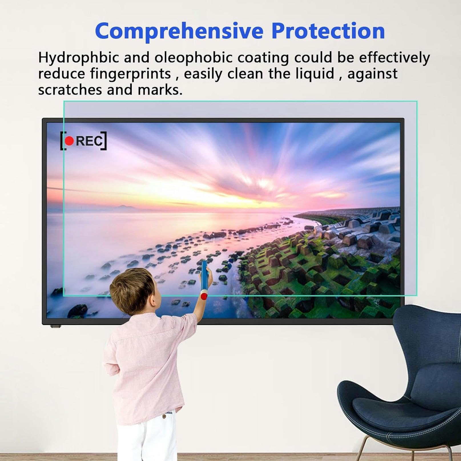 Folia ochronna na ekran telewizora z filtrem anty-niebieskiego światła i antyodblaskowym, kompatybilna z telewizorami panoramicznymi o przekątnej 37"/40"/42"/43，40inch/L875×W483mm