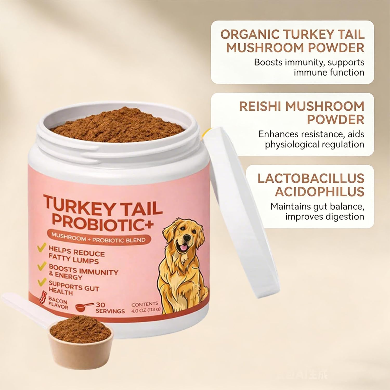 Turkey Tail Hund,Turkey Tail Mushroom Für Hunde, Nahrungsergänzung Für Hunde, Darmgesundheit, ImmunitäT & Vitalität,Unterstützt Die Verdauung,Für Die TäGliche Fütterung Alle Hunderassen (1PCS)