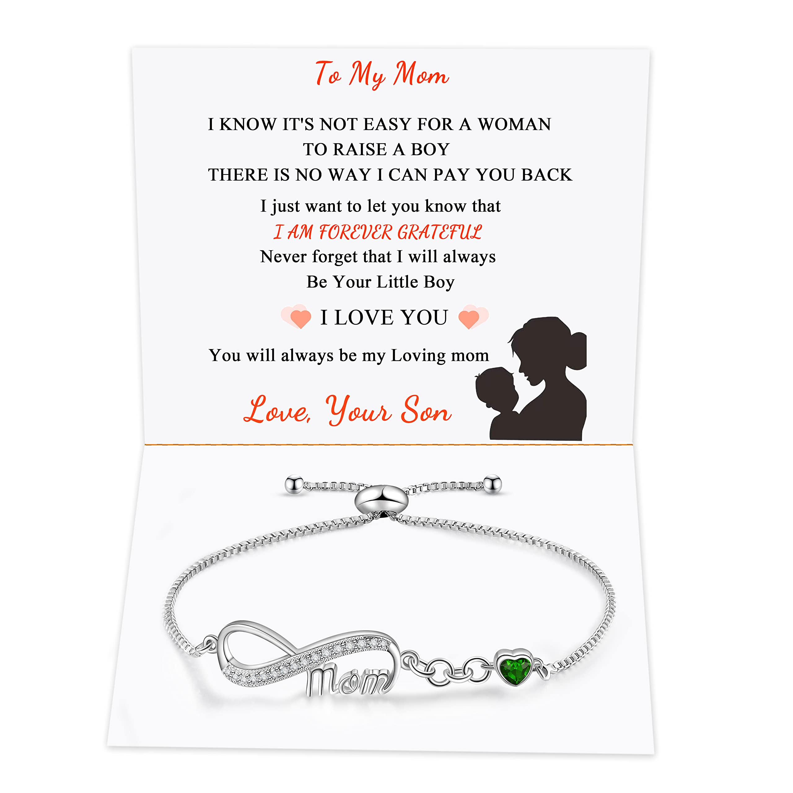 JoycuFF Infinity Love Bracelets for Women Mom Silve Layer Heart Birthstone Bracelets Birthday Mothers Day Christmas Gifts for Her Mother from Daughter Son Jewelry