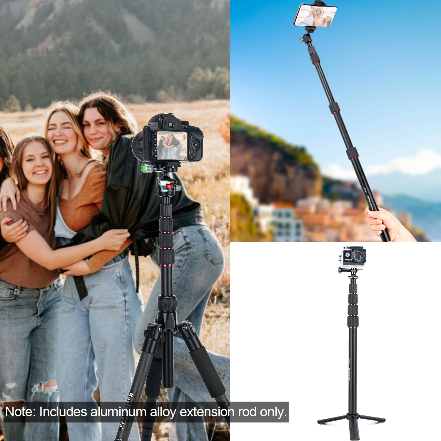 Koolehaoda Extension de trépied en aluminium de 145 cm - Tube d'extension de colonne centrale - 5 sections - Tige télescopique avec vis de 6,35 mm - Compatible avec trépieds/cardan/appareil photo