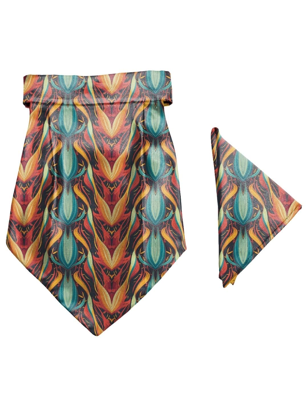 Flame Floral Printed Cravat and Macthing Pocket Square for Men-image-46