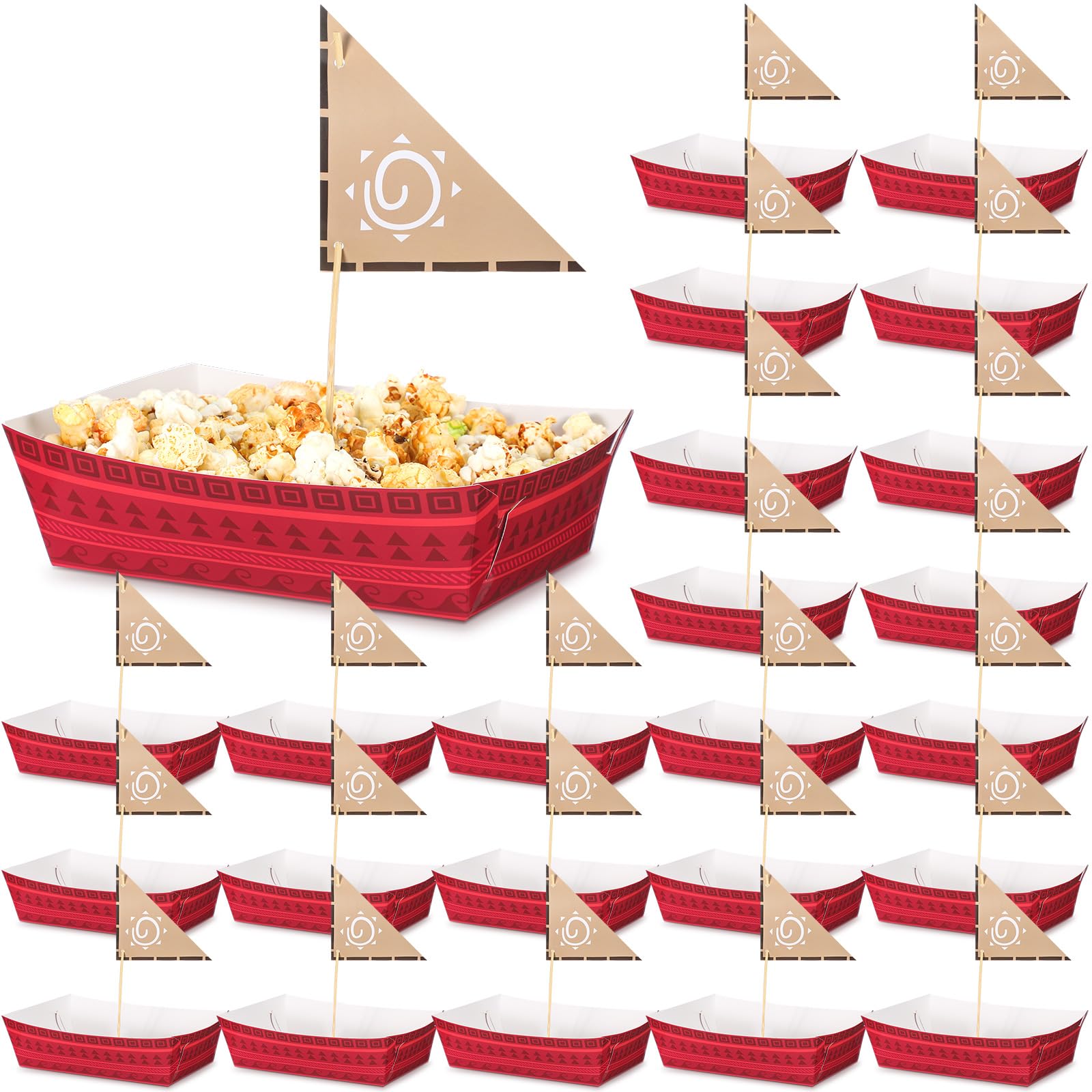 Photo 1 of Tiangrid 24 Pcs Hawaii Party Decorations Ocean Girl Boat Paper Food Trays Sail Boat Popcorn Tray Party Favors Wood Sailing Flag for Summer Aloha Themed Birthday Supplies