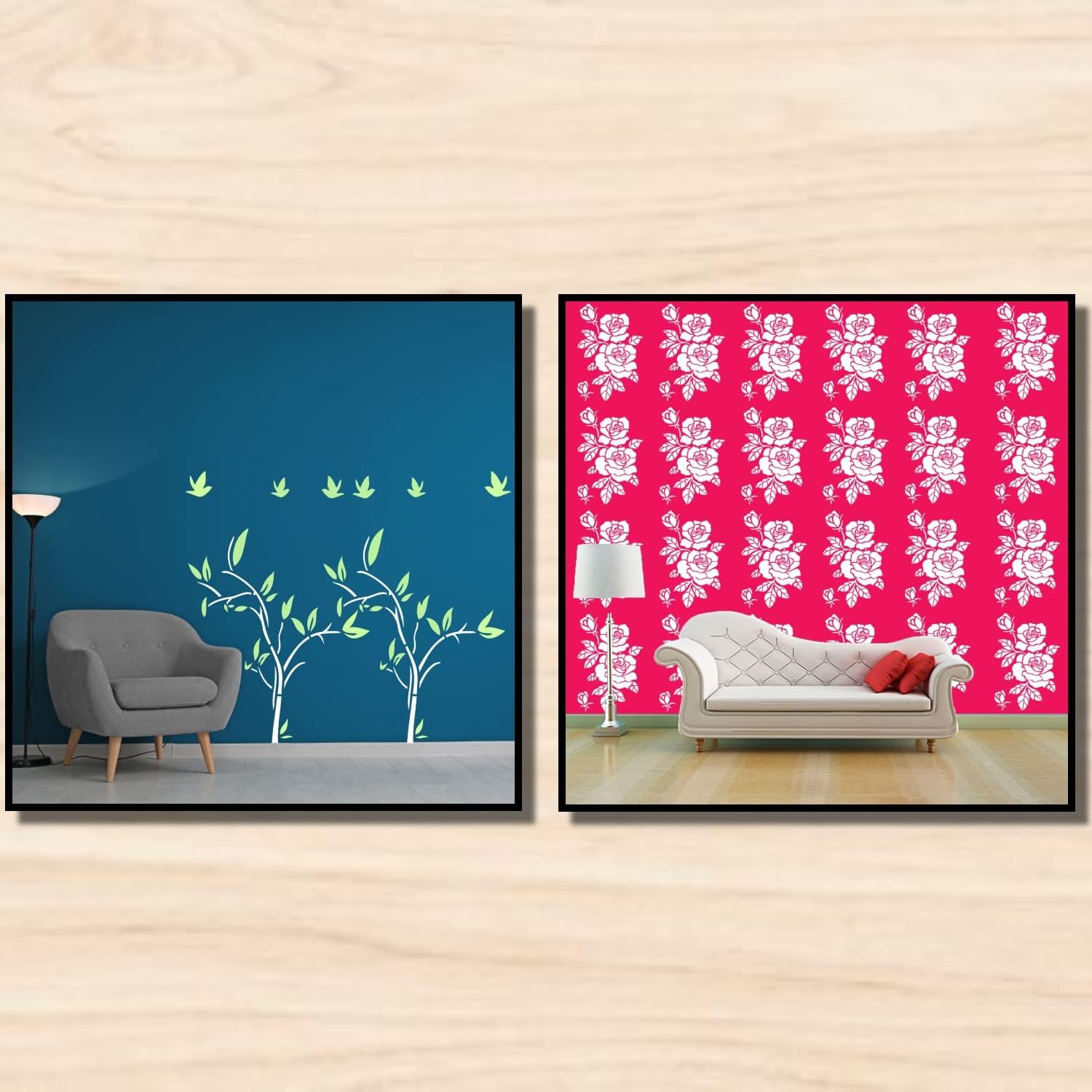 ARandNJ Combo Stencil for Wall Painting (Size:-16X24 Inch) Theme:-Topsyturvy Fineart & Love Rose DIY Reusable Painting Design Suitable for Bedroom,Living Room (Pack of 2)