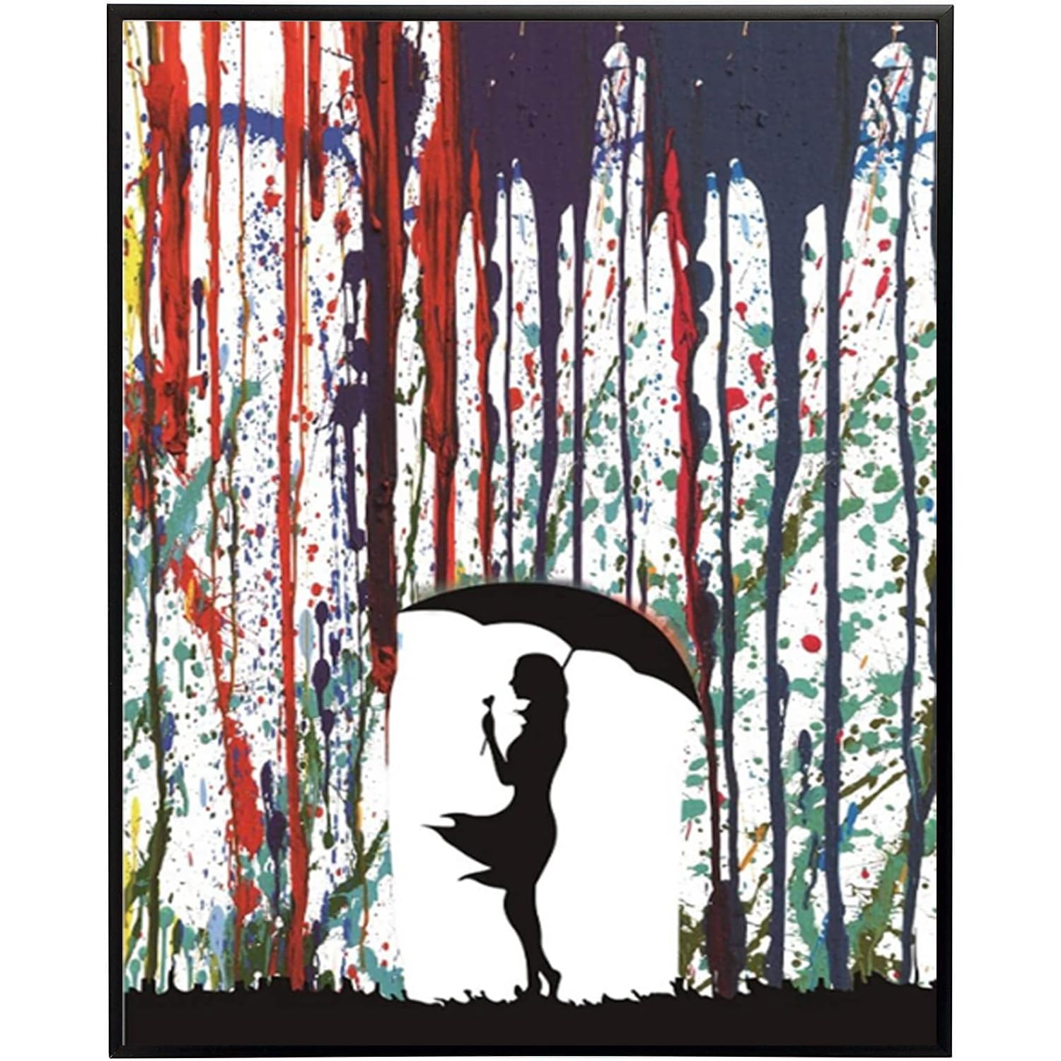 DQTUYIOP Banksy Canvas Wall Art for Living Room Rainbow Lovers in the Rain 60x90cm Frameless Vintage Graffiti Street Walls Painting Prints Modern Pop Art Posters Inspirational Artwork