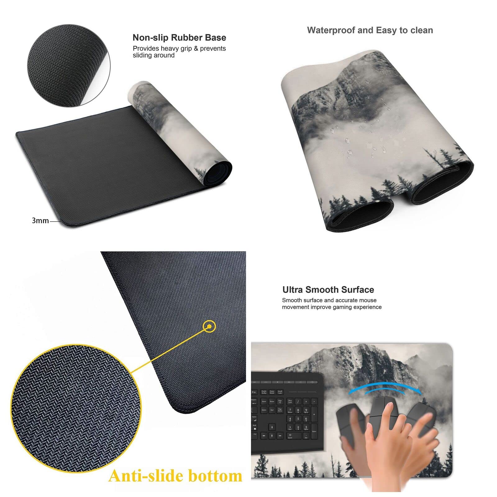 Tapis de souris de jeu imprimé Canadian Smokey Mountain Cliff (90 x 40 cm) - Grand tapis de bureau - Décoration de bureau - Tapis de clavier pour ordinateur portable