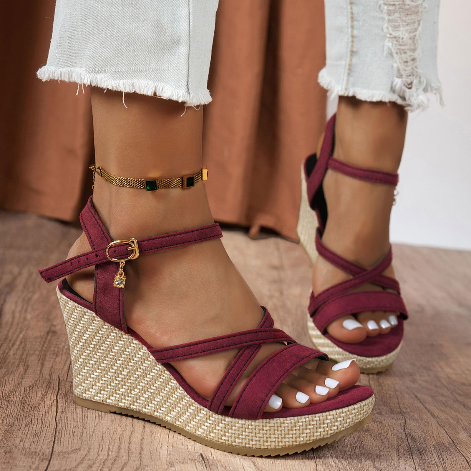 Sandales compensées élégantes pour femme avec lanières, sandales à plateforme tissées, confortables et respirantes, sandales de loisirs pour chaussures d'été
