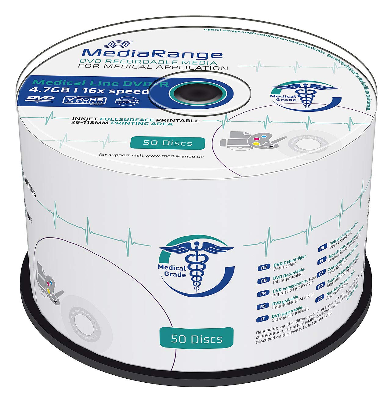 MediaRange Medical Line DVD-R 16x (50) MR429 Cake Box Inyección de Tinta para Impresora