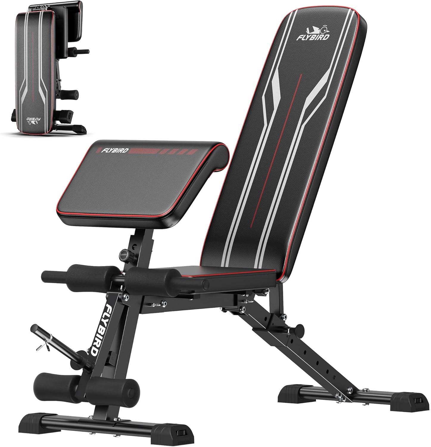 FLYBIRD Workout Bench with Leg Extension and Preacher Curl Pad, Foldable Weight Bchen for Home Gym, 800LBS Weight Capacity Exercise Bench for Full Body Strength Training