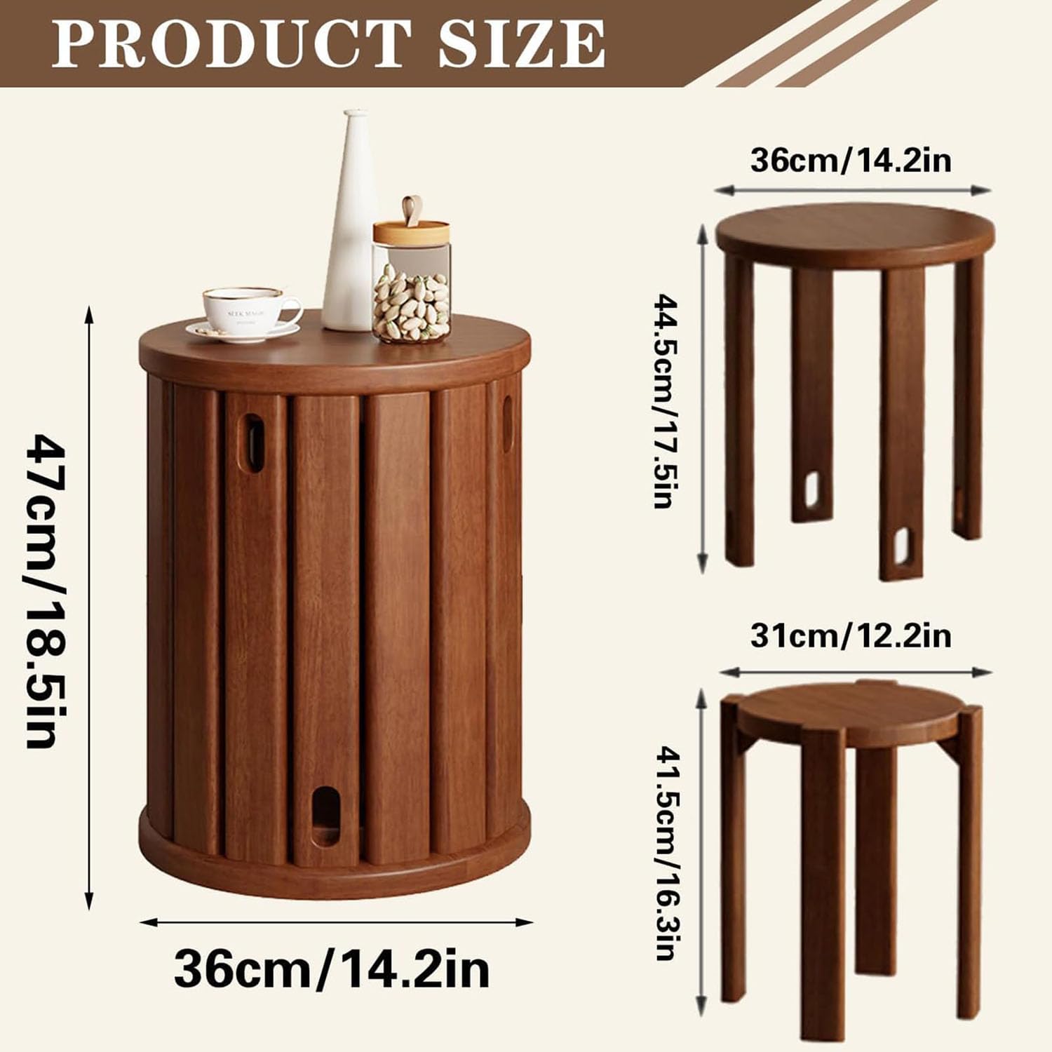 Set di 4 sgabelli impilabili in legno massello, sgabello impilabile multifunzionale, design minimalista salvaspazio per soggiorno, camera da letto, cucina, sala da pranzo