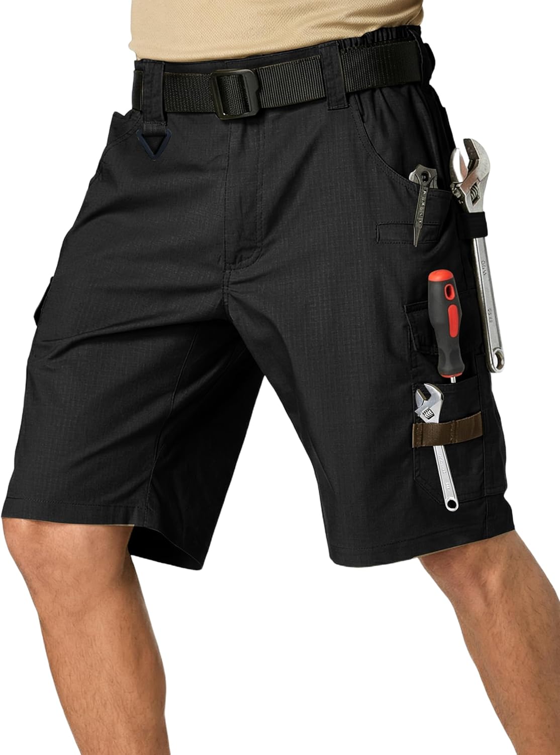 Men's Cargo Work Shorts Water Resistant Ripstop Tactical Tool Shorts for Outdoor Hiking Fishing with 14 Pockets(No Belt)