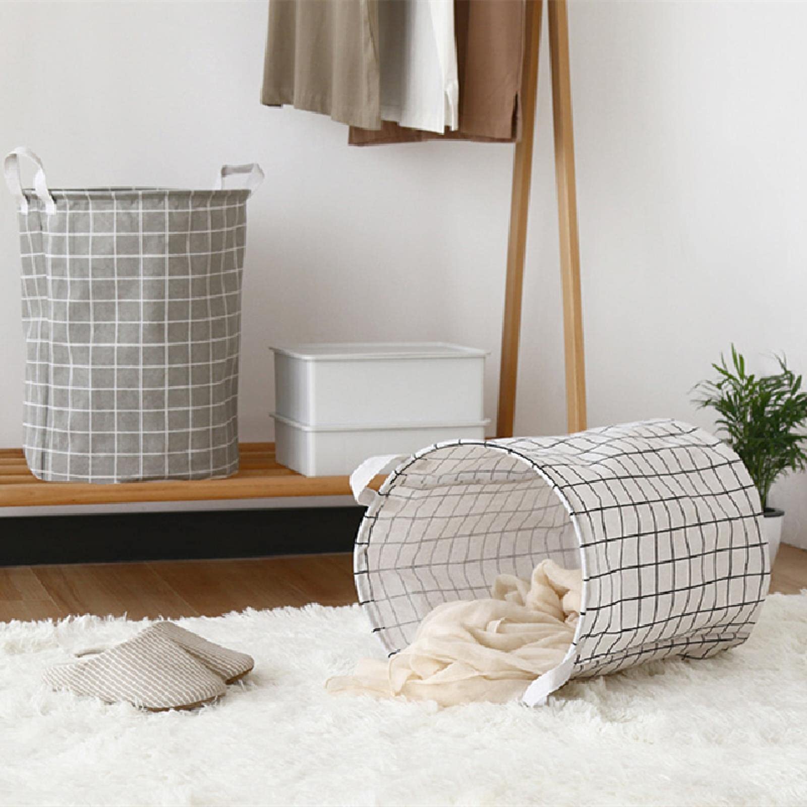 CLOCOR Cesto Portabiancheria Rotondo Pieghevole In Tela E Lino - 40x40 Cm, Con Rivestimento Impermeabile PE, Per Camera Da Letto, Giocattoli, Biancheria Sporca - copertina