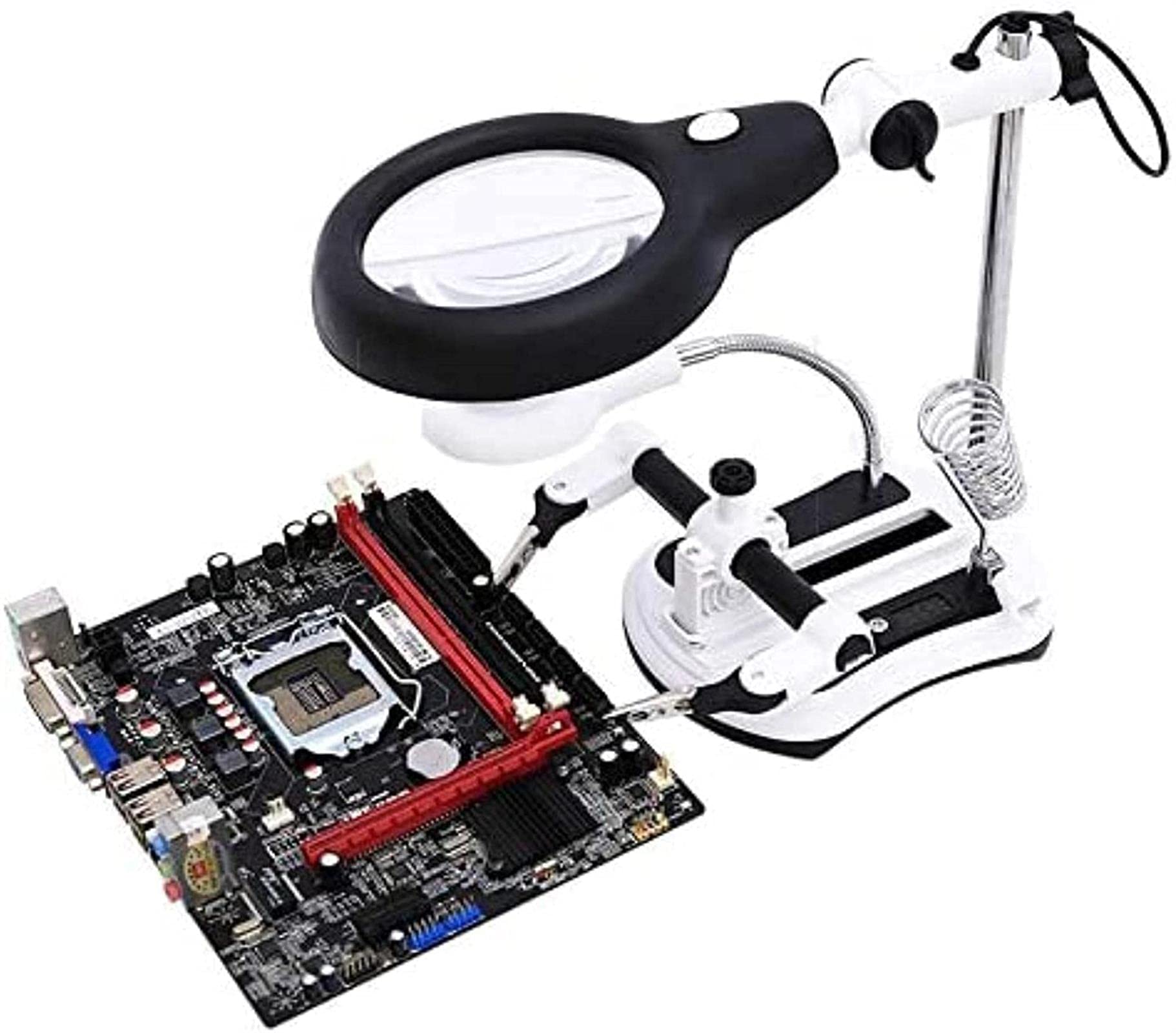 Lupa de soldadura de 18 LED con soporte de soldador y 4 lentes
