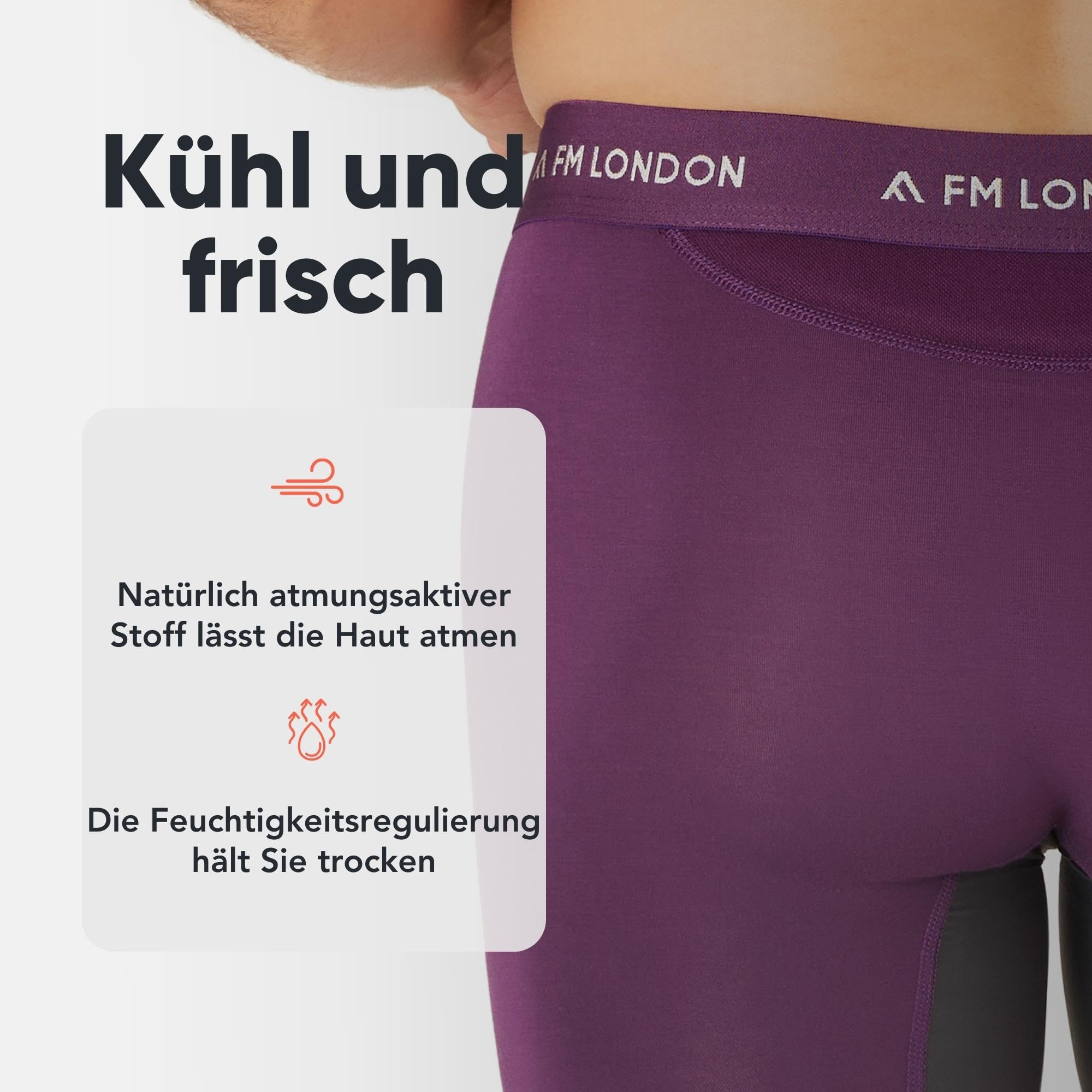 FM London 3er-Pack Bambus-Boxershorts für Herren mit Reibungsschutz – Weiche Unterhosen für Männer mit Langem Bein und Vorgeformtem Schritt – Feuchtigkeitsableitend, Etikettenlos und Atmungsaktiv