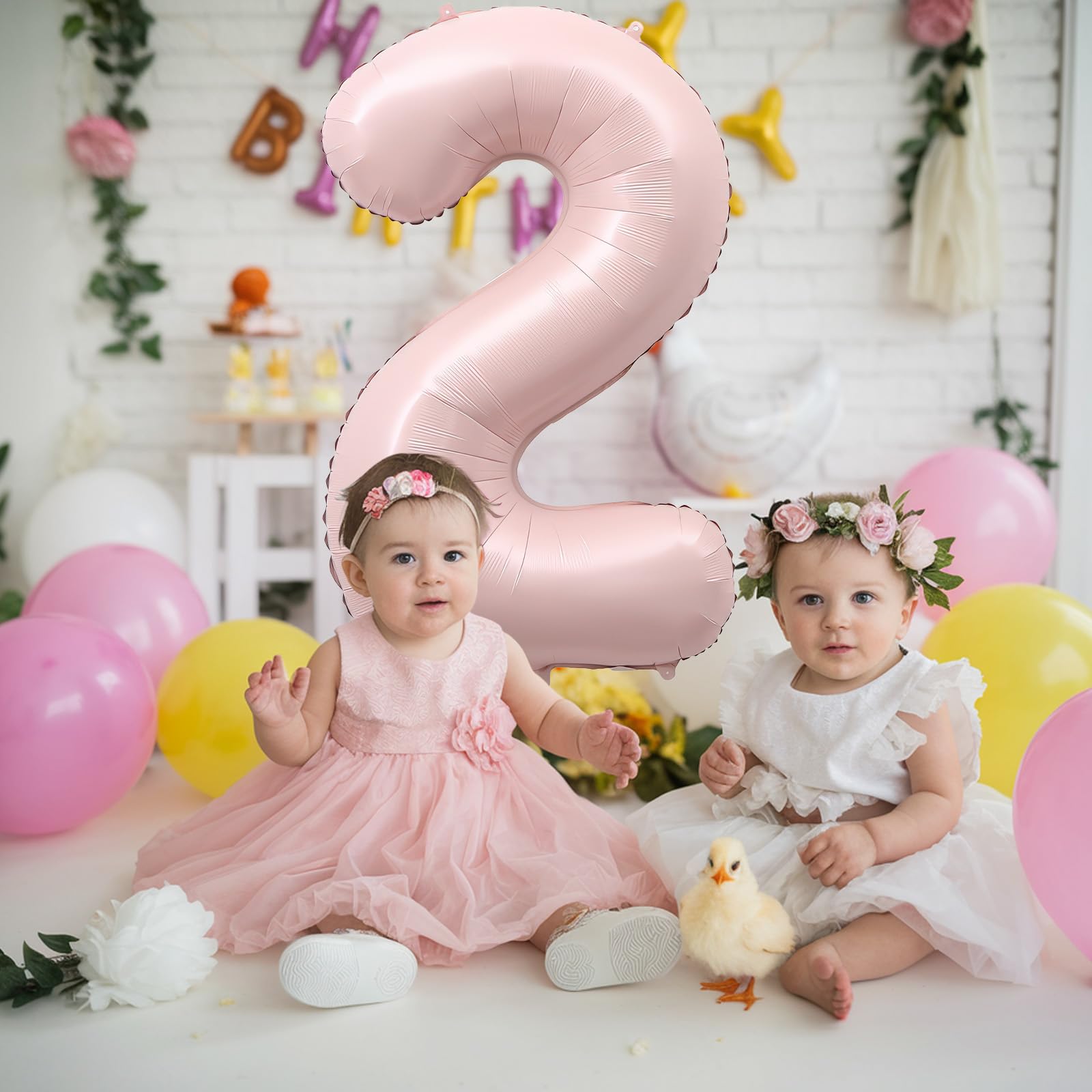 2 globos de 40 pulgadas, globos grandes de aluminio rosa bebé número 2, decoración de fiesta de cumpleaños, helio mylar rosa claro, autoinflables, dos globos para niñas y niños, decoración de