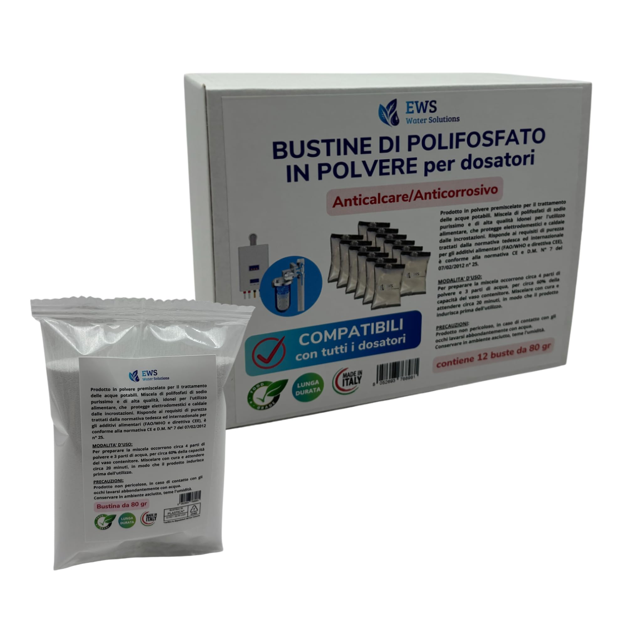 Ricarica Polifosfati In Cristalli 1 Kg – Anticalcare E Anticorrosivo Per Filtri Acqua, Food Grade, Grana 10-20 Mm