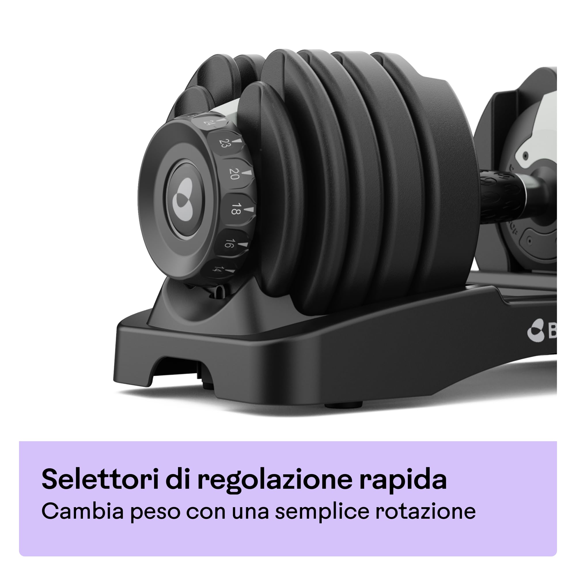 Bowflex SelectTech 52 (Coppia) Manubri Regolabili 2–24 Kg, Sistema Di Selezione Rapida A Ghiera, Pesi Per Home Gym Salvaspazio, Allenamento Di Forza, Compatibile JRNY, Set Da 2 Manubri