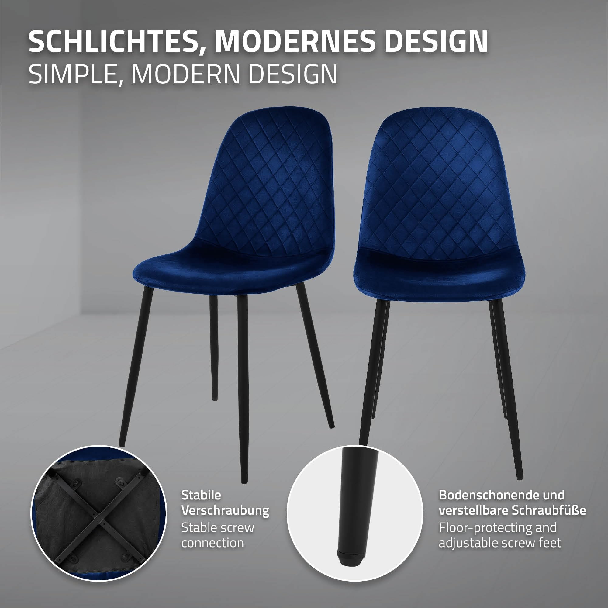 ML-Design Juego de 4x Sillas de Comedor Azul Oscuro con respaldo Asiento Ergonómico Acolchado Tapizado de Terciopelo con Patas de Metal Sillón de Diseño Moderno para Mesa de Salón, Escritorio o Cocina