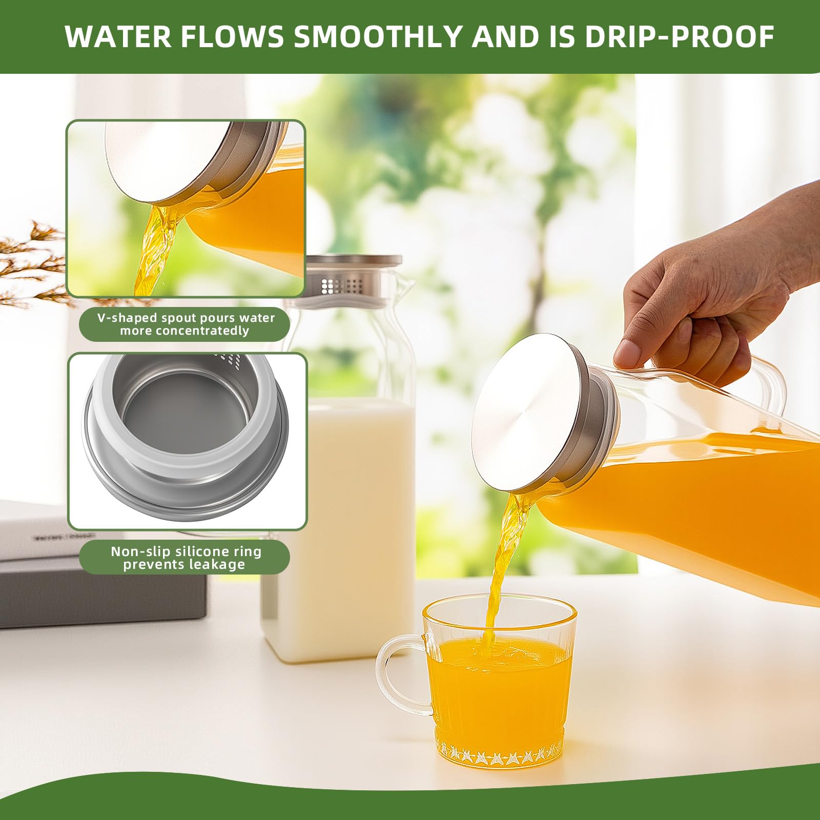 Lot de 2 pichets en verre avec couvercle et bec verseur, 2 litres